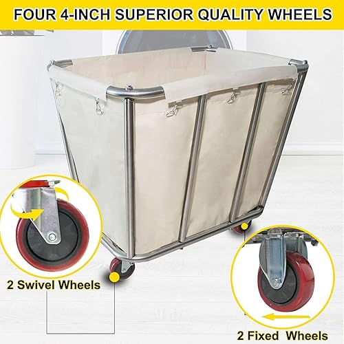 Miniatura 6 de Graywlof Carrito de lavandería de 10 bushel con ruedas, resistente, industrial, para el hogar, color beige, grande, cesta de lavandería, cesta de