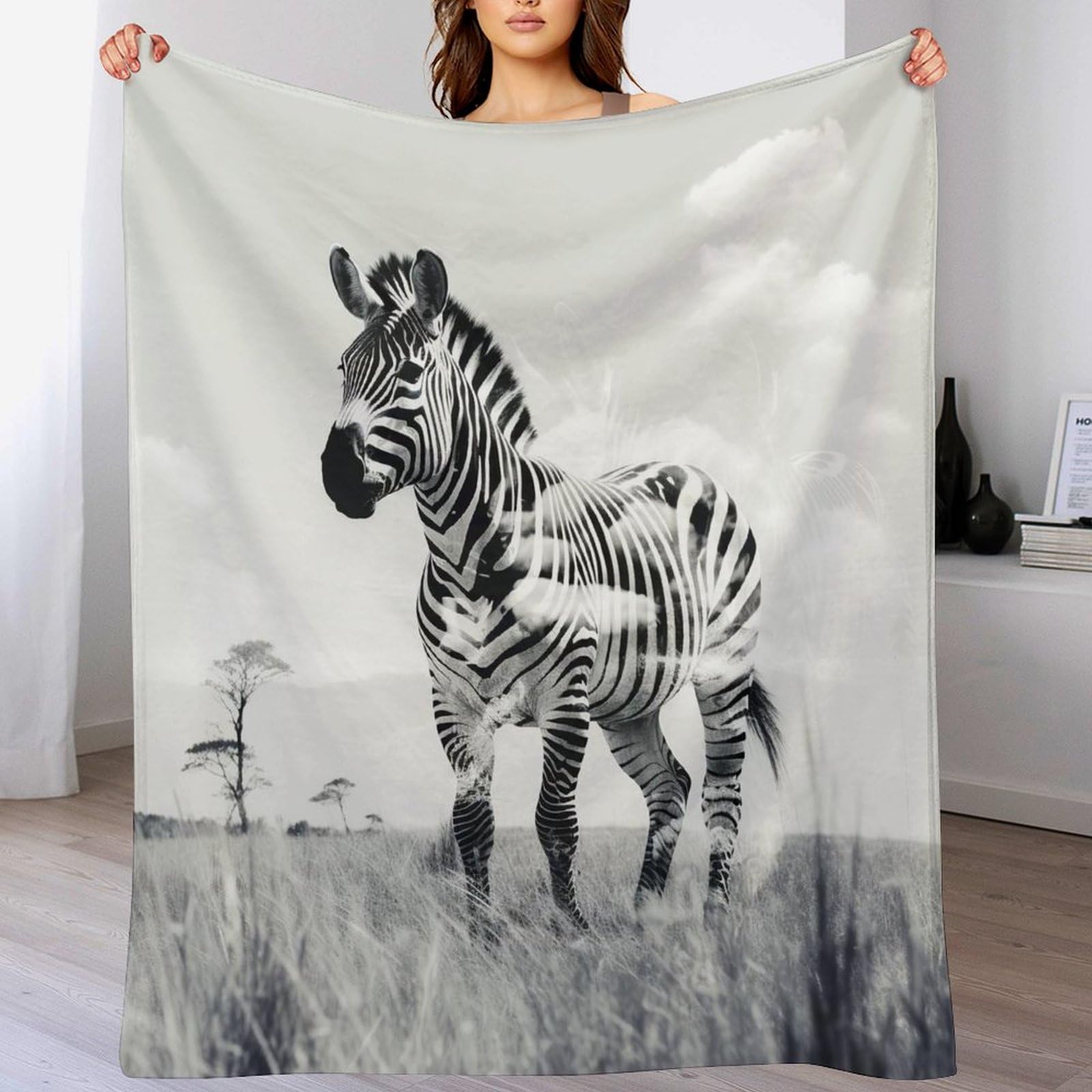 Couverture zèbre contre le froid : flanelle douce pour grand canapé et lit