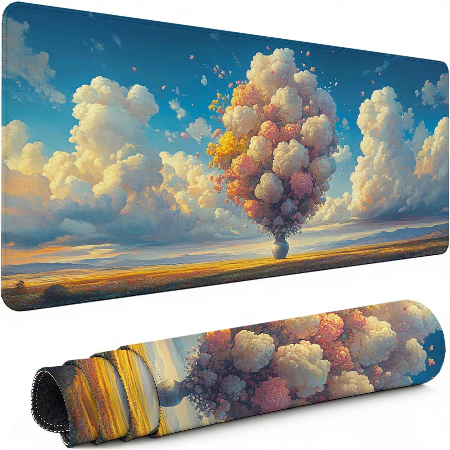 Podkładka pod mysz XXL biała 900 x 400 x 3 mm antypoślizgowa gumowa podkładka pod mysz dla graczy chmura dokładność kompatybilna z wszystkimi myszami, miękka powłoka wodoodporna ochrona na biurko do