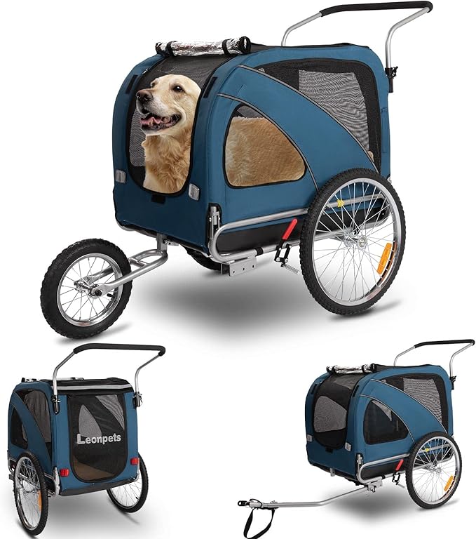Leopets 3 in 1 Pet Dog Bike Trailer,Dog Cart for Large,Bicycle Trailer