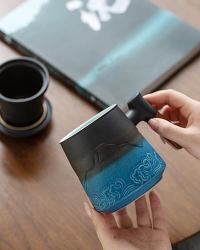 Miniatura 7 de ZENS Taza de té con infusor y tapa para colador de té de hojas sueltas, taza de té de cerámica de 15.2 oz con coladores de té finos y posavasos