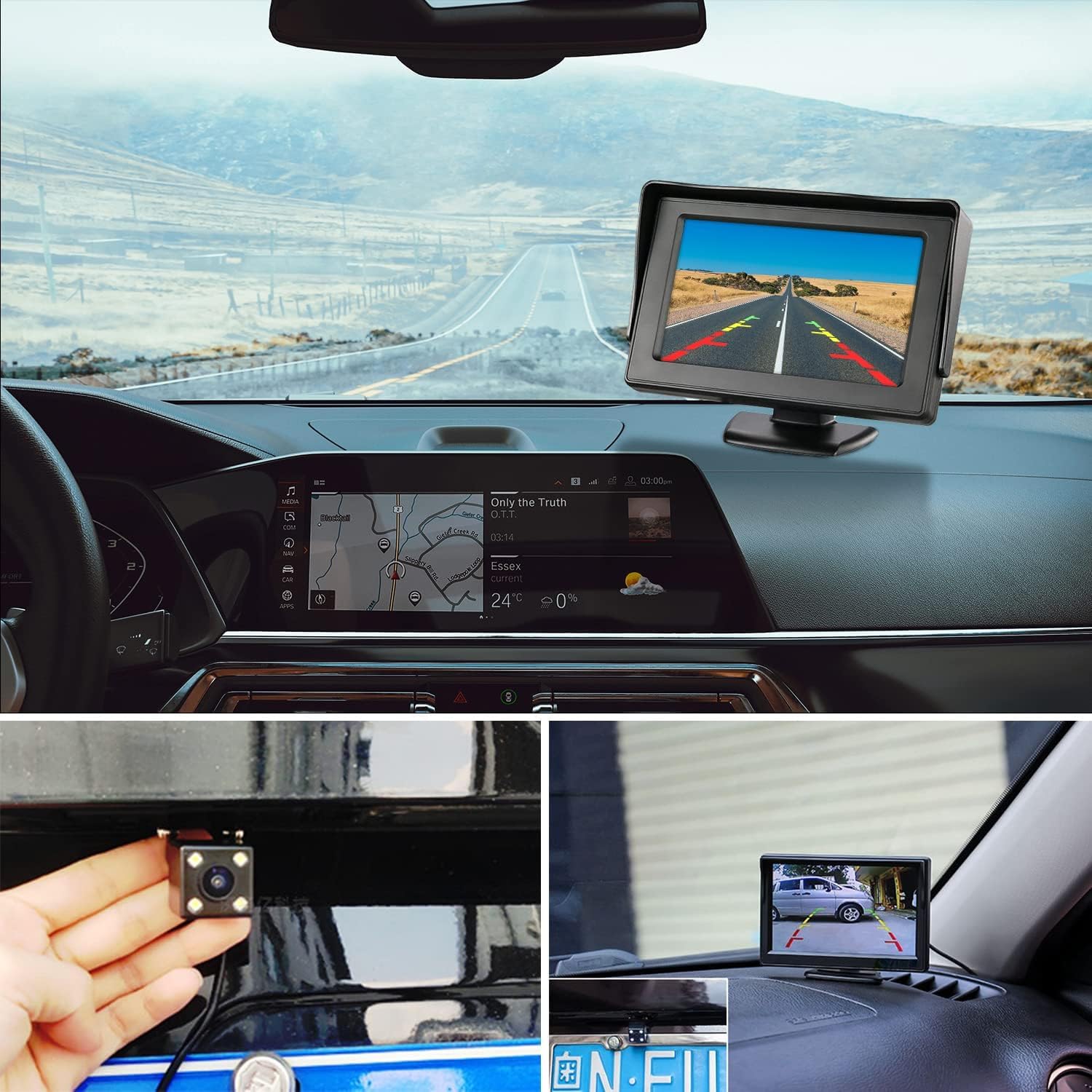 5 Zoll HD Auto LCD Monitor mit 4LED Nachtsicht Wasserdicht Rückfahrkamera Rückfahrsystem