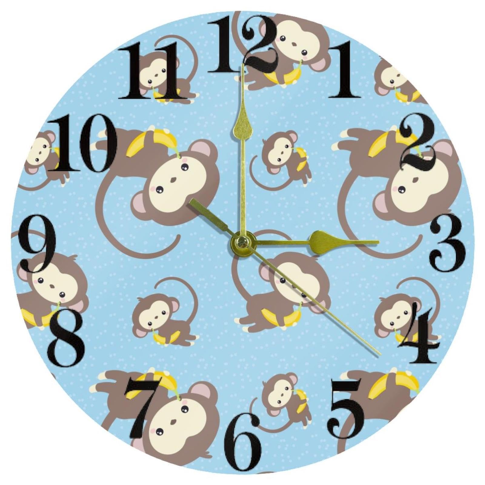 Horloge murale singe avec banane mouvement quartz silencieux pour chambre enfant et cuisine