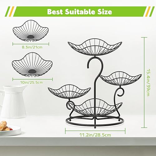 Miniatura 8 de PouHenier.jh Cesta de frutas de 4 niveles para encimera de cocina, estante de almacenamiento de verduras de alambre de metal de gran capacidad,