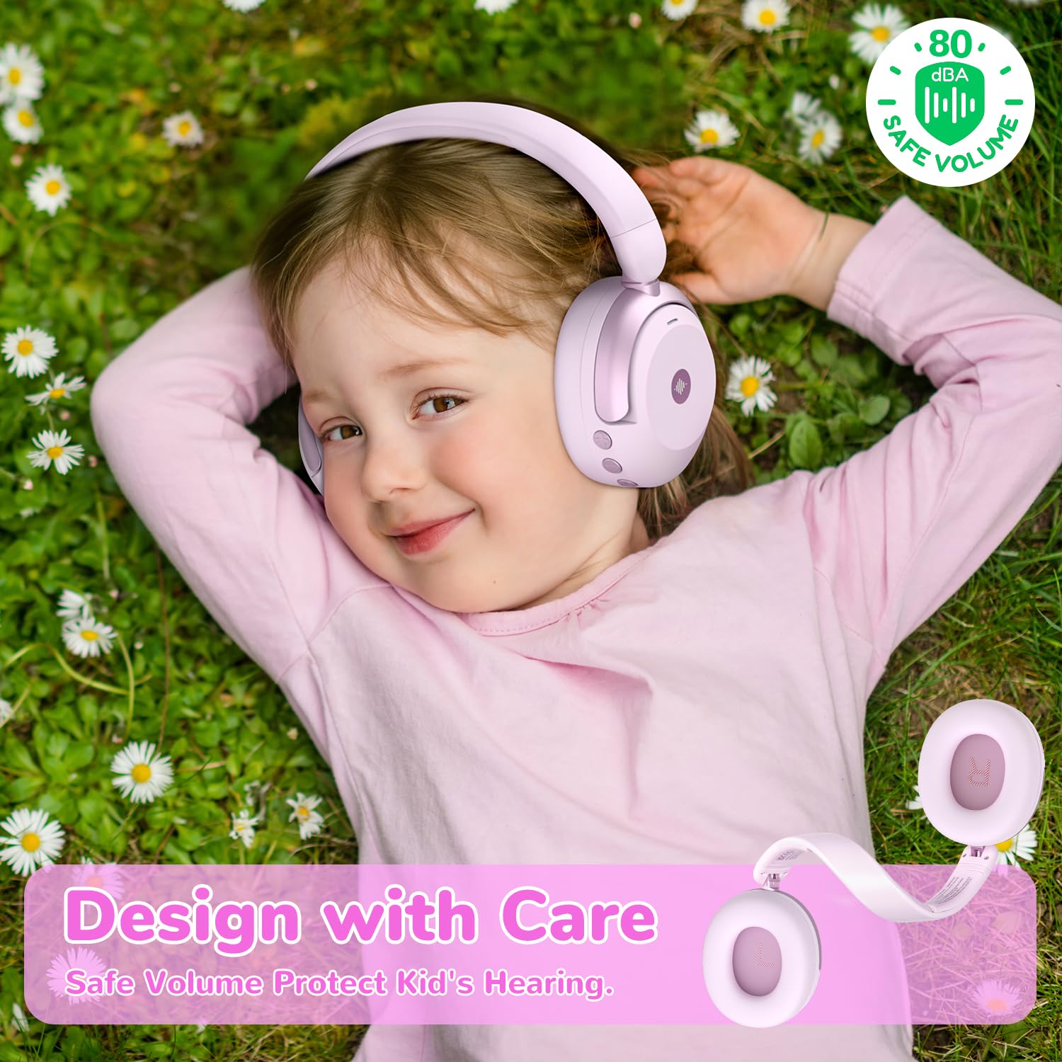 iClever BTH20 - Cuffie Bluetooth con cancellazione del rumore per bambini | SafeSound Tech3.1, 60 ore di riproduzione, porta di ricarica USB C, cavo AUX, durevoli, comode, cuffie per bambini