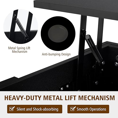 Miniatura 7 de Tangkula Mesa auxiliar elevadora mesa de cóctel con escritorio elevable escritorio de café con compartimento de almacenamiento oculto mesa de té