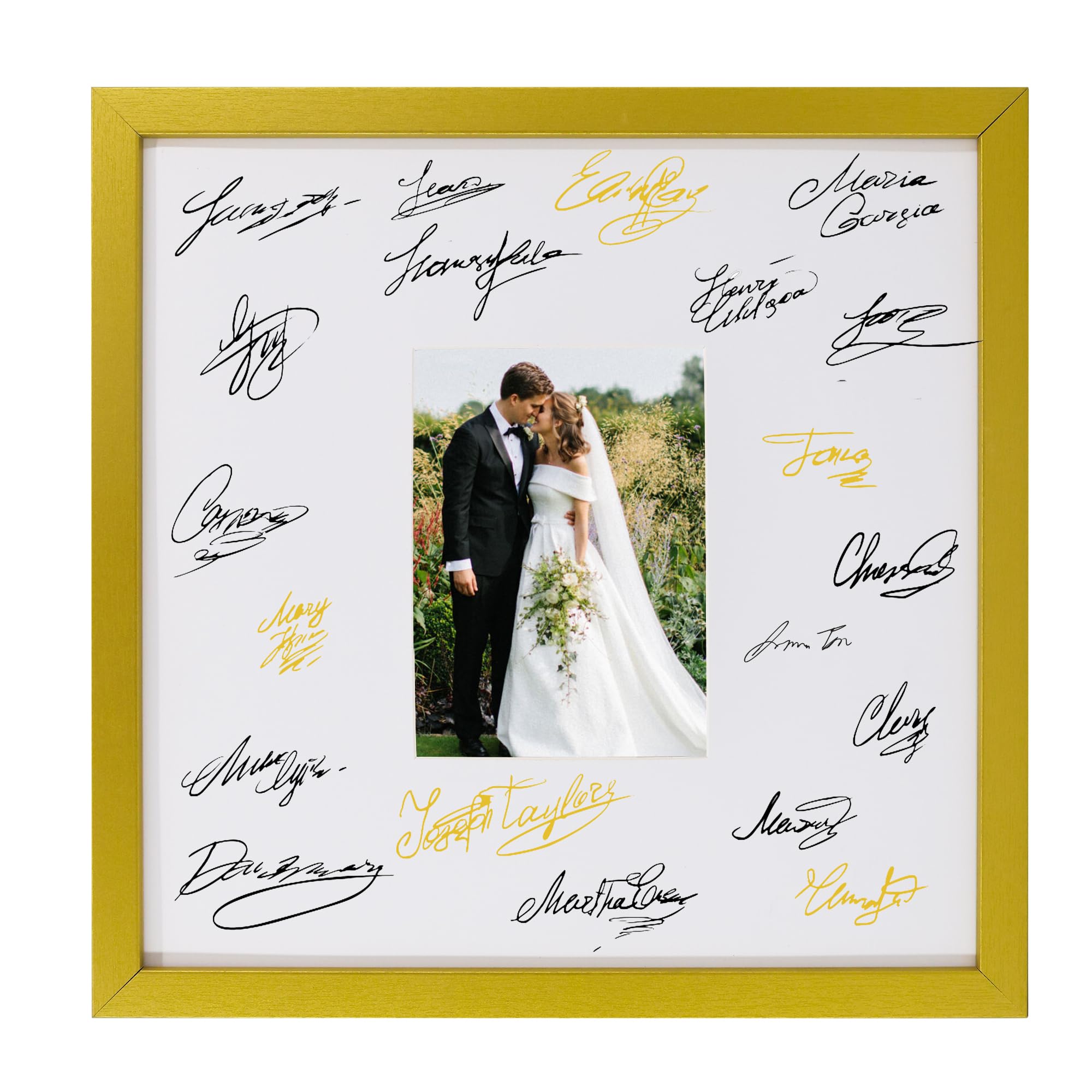 Bilderrahmen für Gäste, 35,6 x 35,6 cm, mit weißer Matte, Hochzeitsunterschrift, 12,7 x 17,8 cm, für Hochzeit, Abschlussfeier und Feiern, goldener Holzrahmen