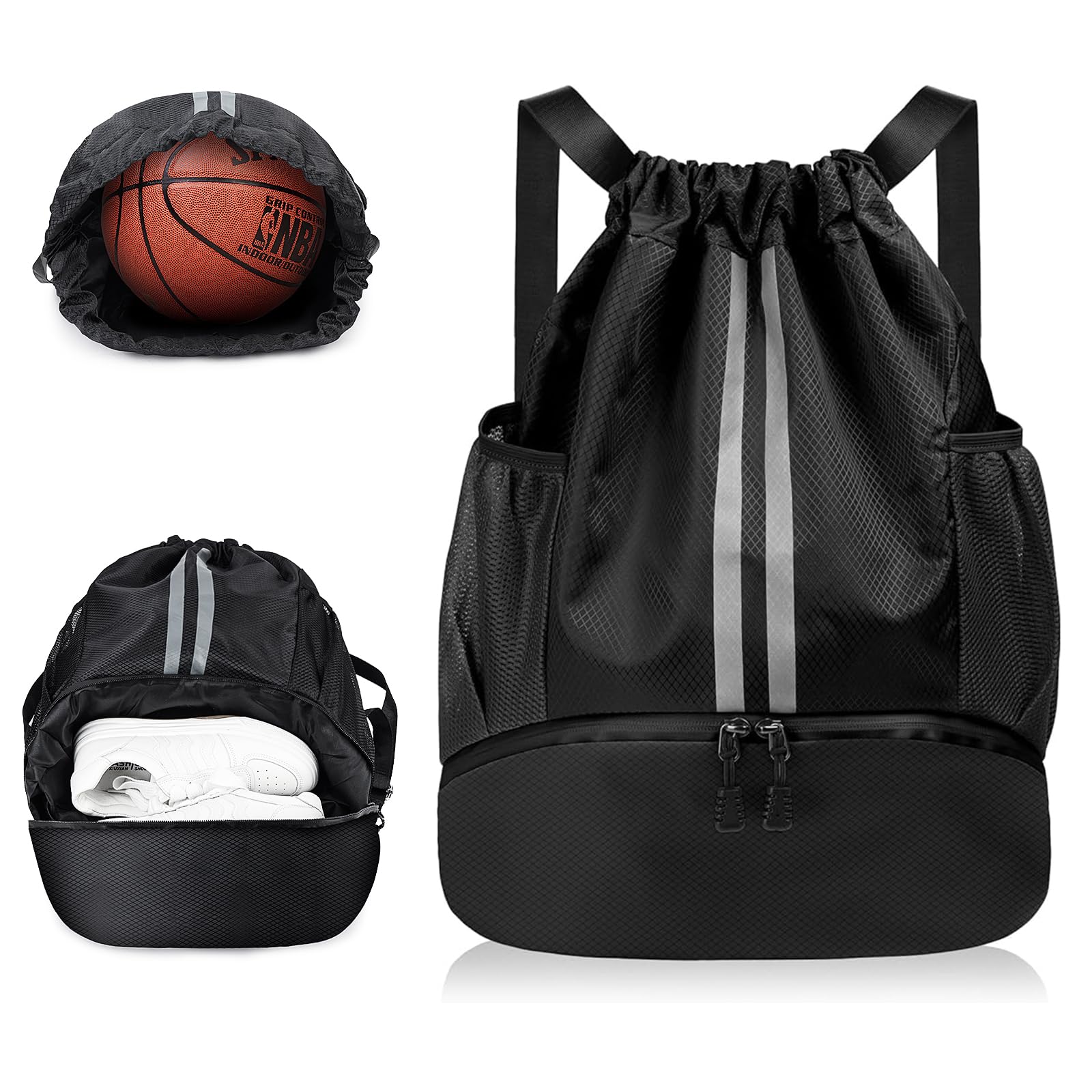 WFX Tas met trekkoord String Waterdichte Sport Gym Sack Rugzak voor Dames Heren PE Tas Buitenzak Rits School Strandvakantie Zwemmen Reizen (Blauw
