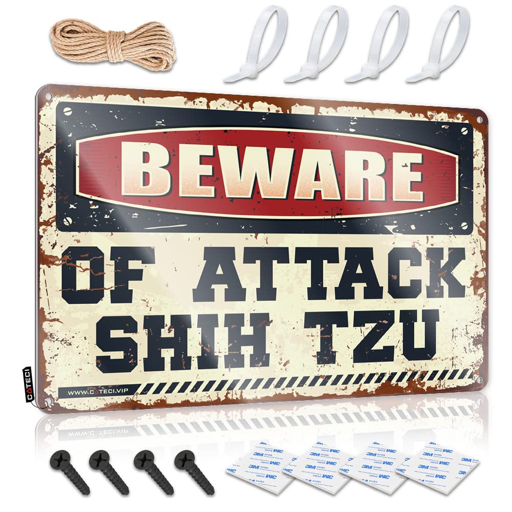 Dtha Men's One Color Door Decorations For Bedroom Beware Of Attack Shih Tzu Tin Sign Tin Signs Warning Bar Sign Home Decor(30X40cm)