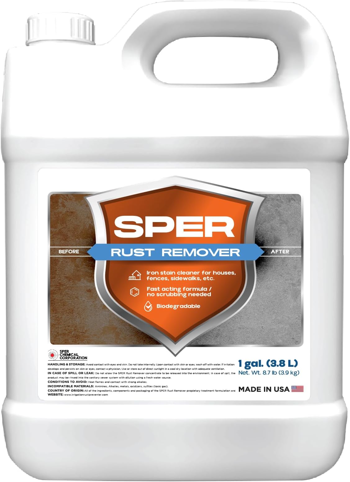 SPER Rust Remover – NEW & IMPROVED FORMULA – 3X Concentrate – Rust Stain Remover for Concrete, Houses, Fences, Metal & More – Professional Grade, Fast-Acting, No Scrubbing, Biodegradable