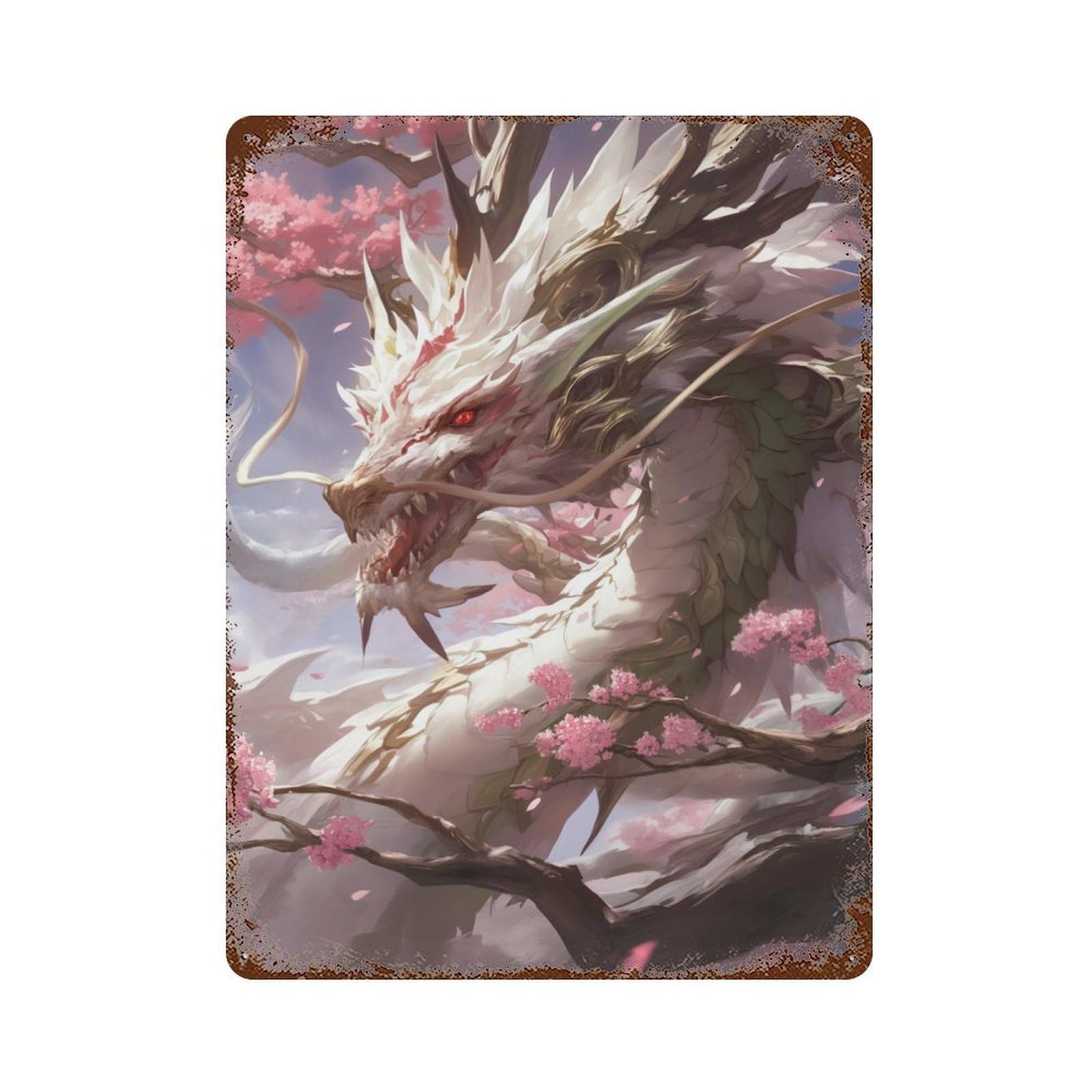 Japanese Dragon Painting 15.7"x11.8" Rustic Tin Plaque, Farmhouse Wall Decor for Basement, Hobby Room And Garage Decor