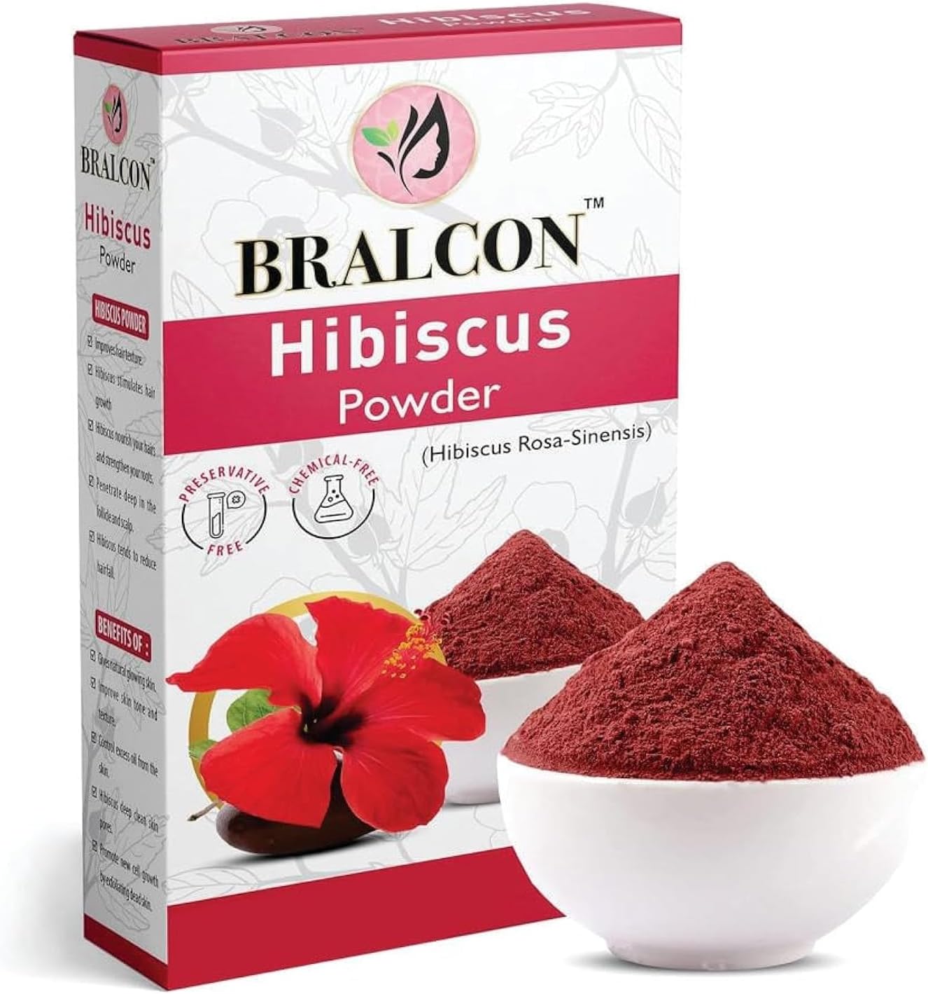 BRALCON Organic Hibiscus Powder-100g | 100% Pure & Natural Hibiscus Flower Powder |Hibiscus Rosa-Sinensis For Hair Care & Face Pack| Gudhal Ka Phool Powder for Hair Conditioning