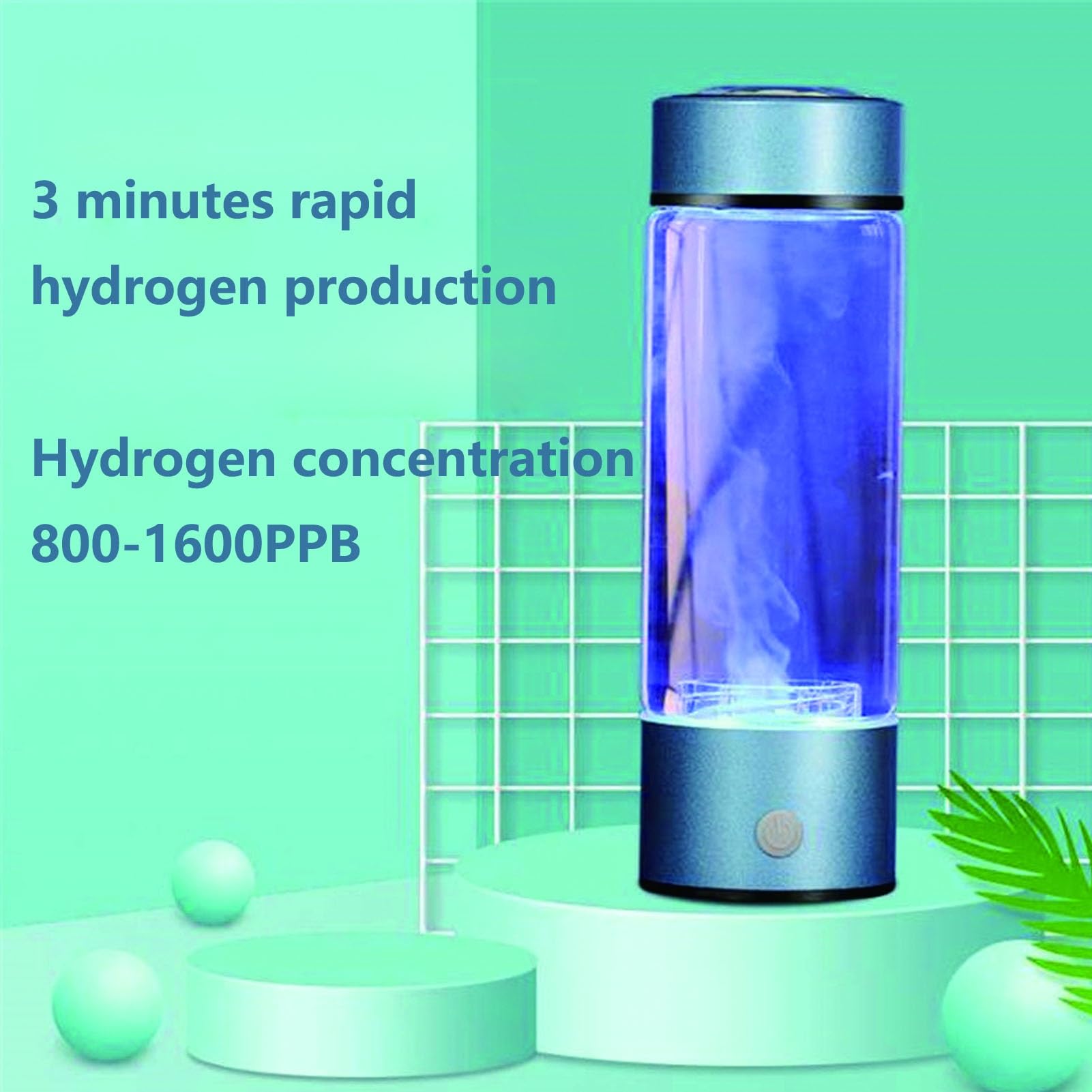Wasserstoff-Wasserflasche 2-in-1 Hydrierte Wasserflasche Tragbar Wasserstoffreicher Wasser-Ionisator-Generator 3 Minuten Machen Wasserstoffproduktion Konzentration Bis Zu 800-1600 PPB 420 Ml