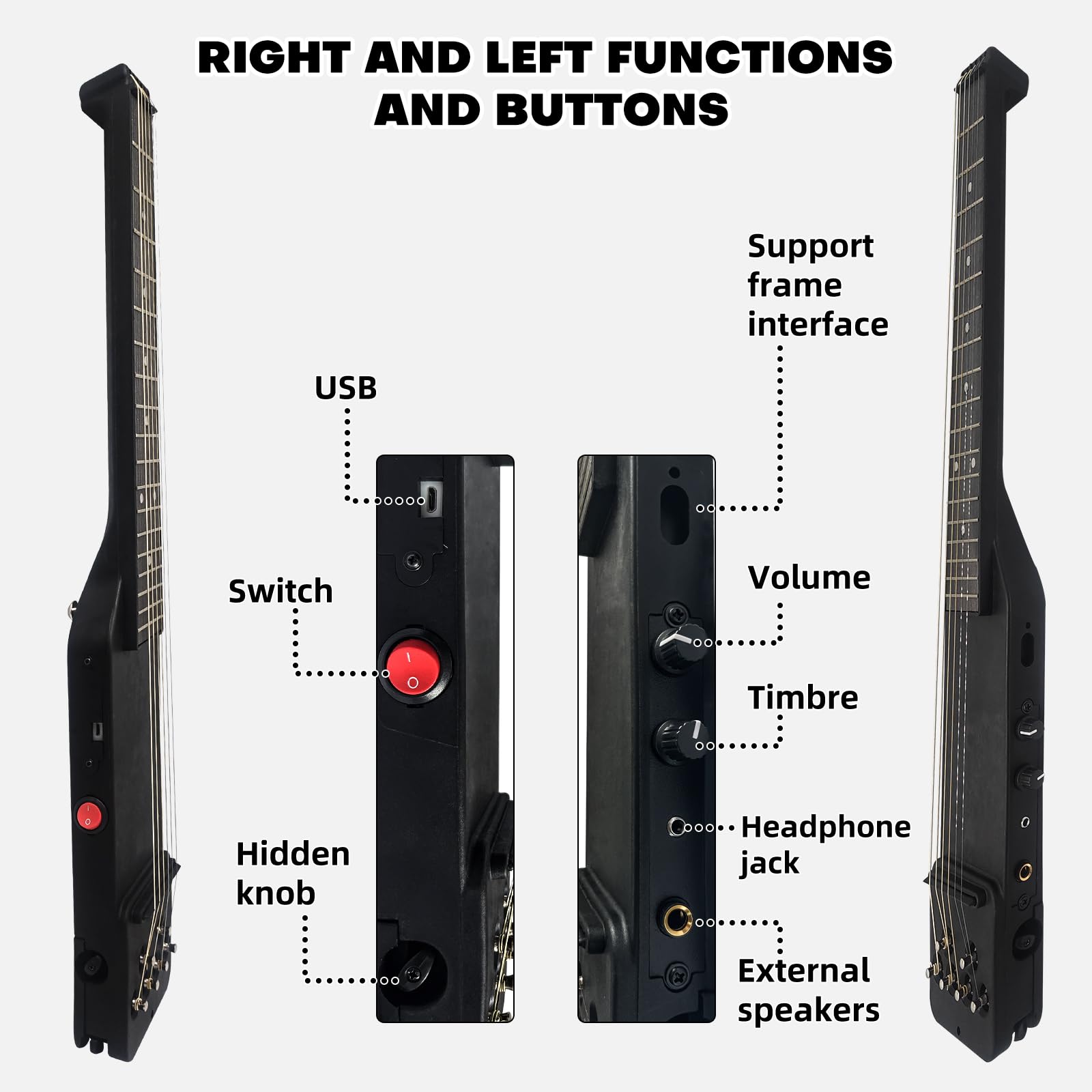 HauKuidt Electric Silent Travel Guitar,Headless Guitar Silent Guitar 6