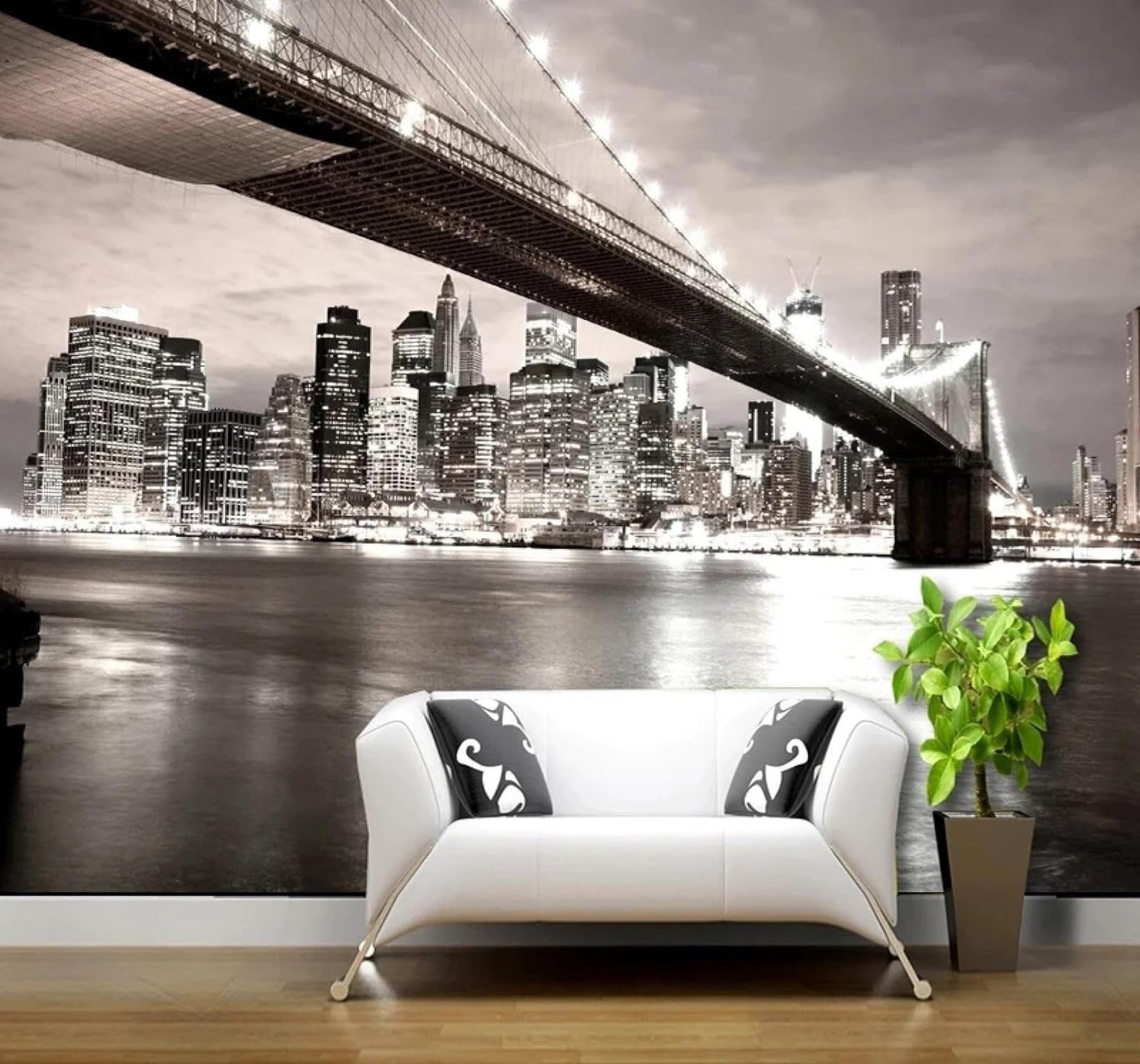 Xlming 300Cm×210Cm(B×H) Classic Black And White City Architecture Bridge Night View 3D Wallpaper Luxury Home Dining Decor Paste Sofa Living Room The Wall For Bedroom Mural-300Cm×210Cm