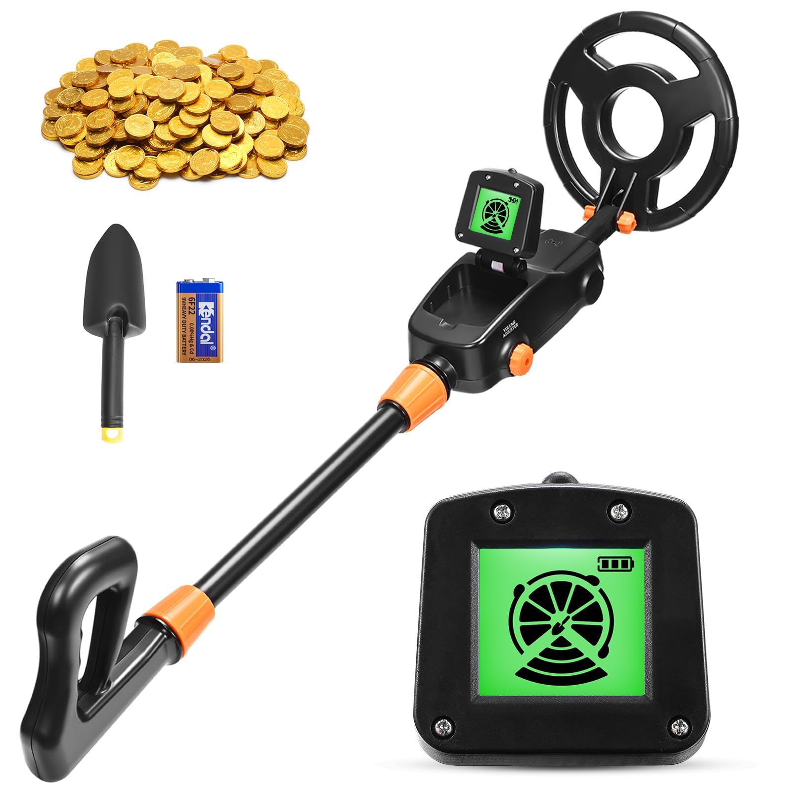 Detecteur de Metaux Enfants, Détecteur de Métaux Légers et étanches IP68 avec Écran LCD et Indication Sonore, Haute Précision pour Enfants avec Pelle pour la Recherche de Métaux