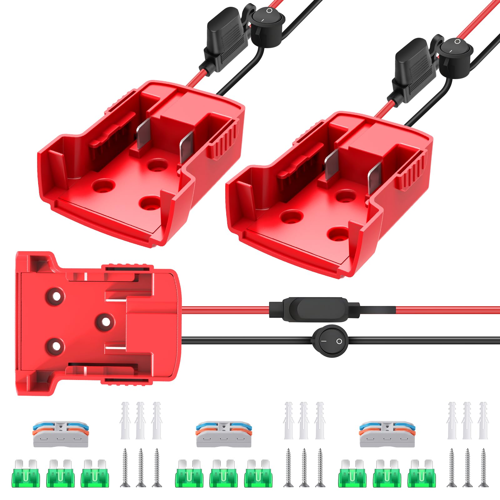 3 Packs Power Wheel Adapter for Milwaukee M18 Battery Adapter 18V Power Wheel Battery Conversion Kit with Switch, Fuse & Wire Terminals, 12AWG Wire,