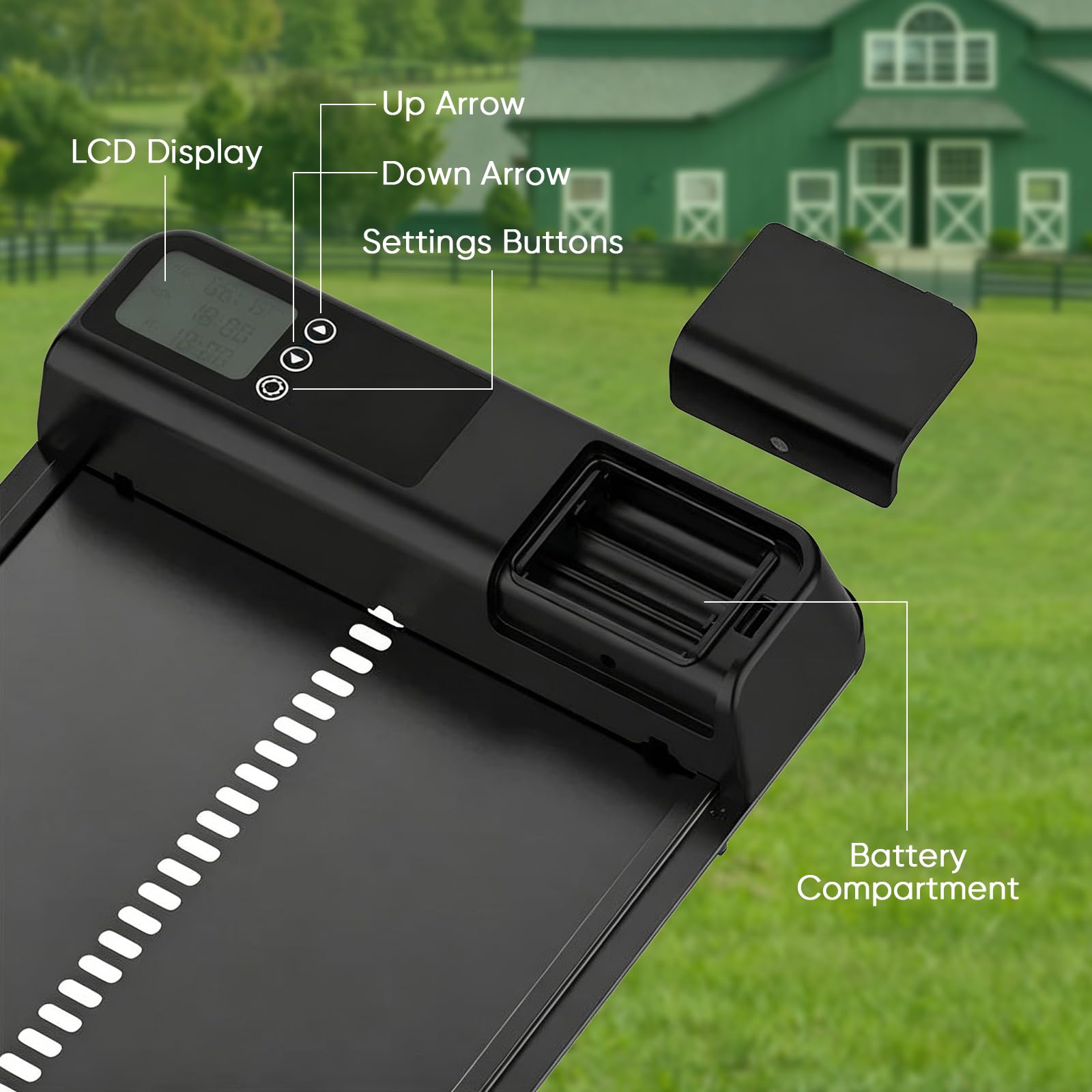 Porte Poulailler Automatique avec Minuterie du Soir/Matin, Porte Poulailler Automatique avec Écran LCD Programmable Étanche,Commande de Minuterie, Fonction Anti-pincement (Piles Non incluses) (Noir)