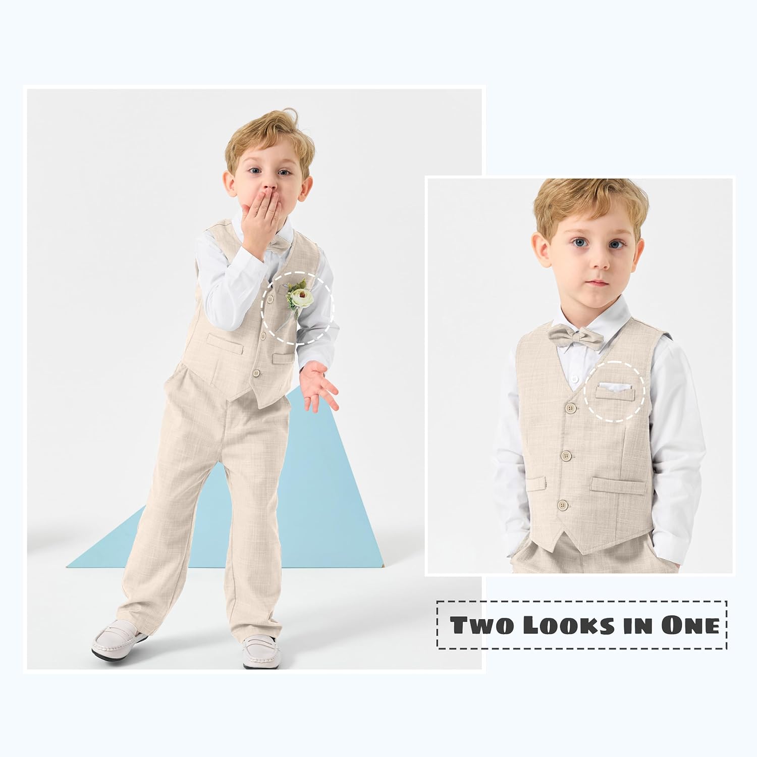 Volunboy Baby Boys Formal Wedding Ring Bearer Outfits Toddler Gentleman Bowtie Vest Guest Suits Dress Shirt Pants Set - Image 2