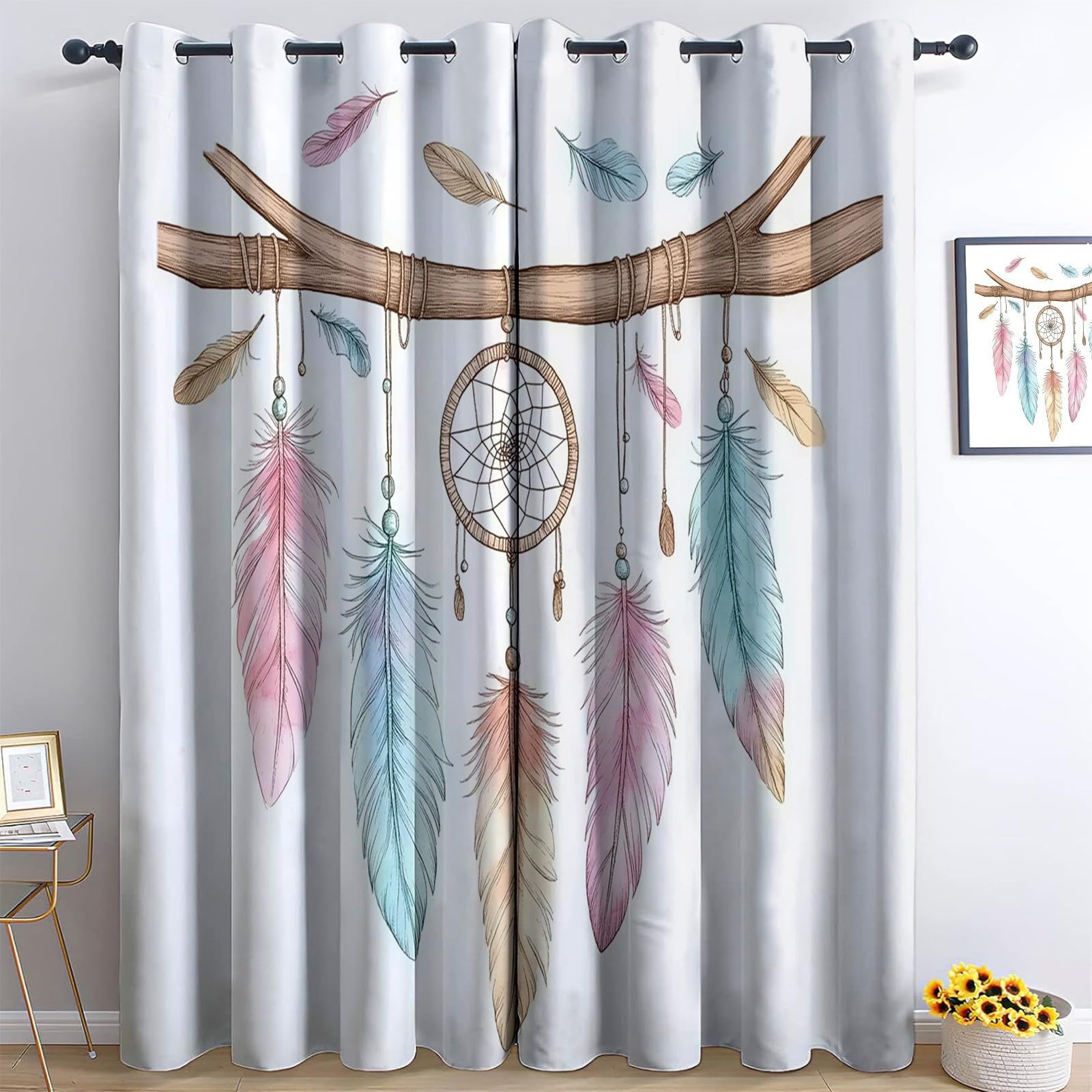 Generisch Verdunklungsvorhänge Traumfänger H215 x B110 cm Vorhang Blickdicht Wohnzimmer Modern Gardinen Sonnenschutz Verdunkelungsvorhang für Kinderzimmer 2er Set