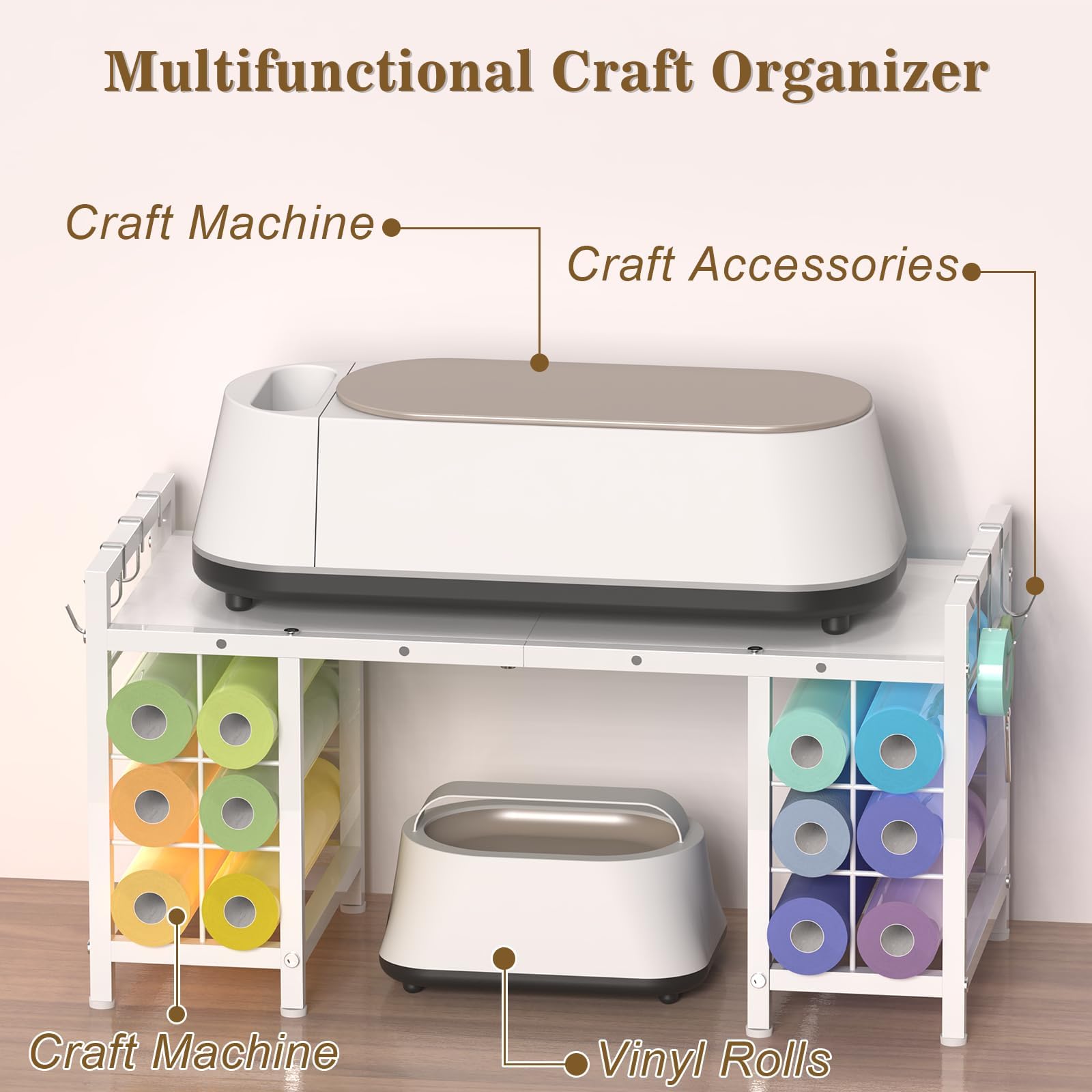LIANTRAL Mesa de Almacenamiento con 12 Soportes para Rollos de Vinilo, Estante de Almacenamiento para Manualidades, Color Blanco