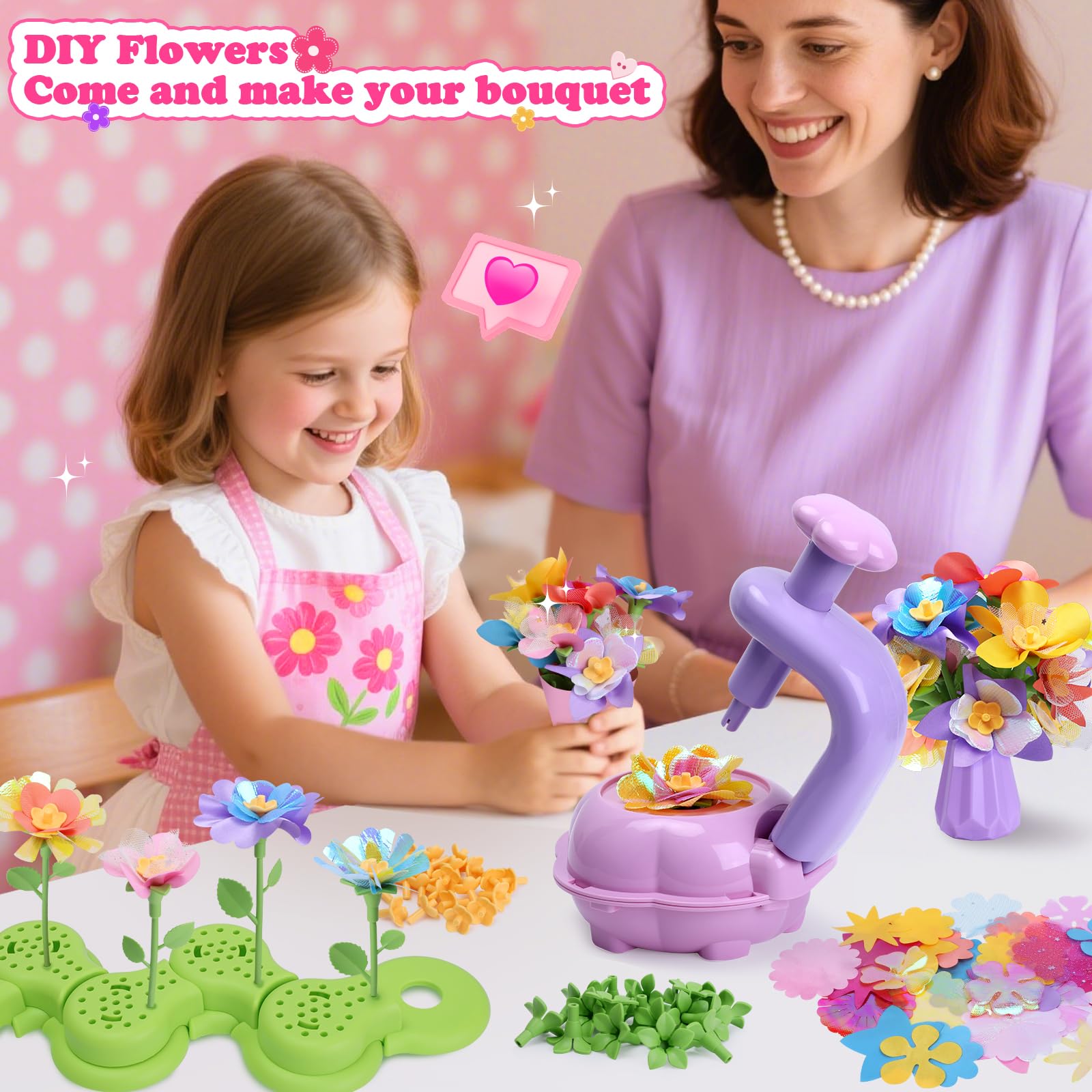 Sumsoltic Mädchen Spielzeug Blumenpresse Bastelset Kinder 4 Jahre, DIY Blumen Basteln Spielzeug Mit Blumenmaschine, Blumenstrauß Geschenke für Mädchen ab 3 4 5 6 7 8 9 10 Jahre