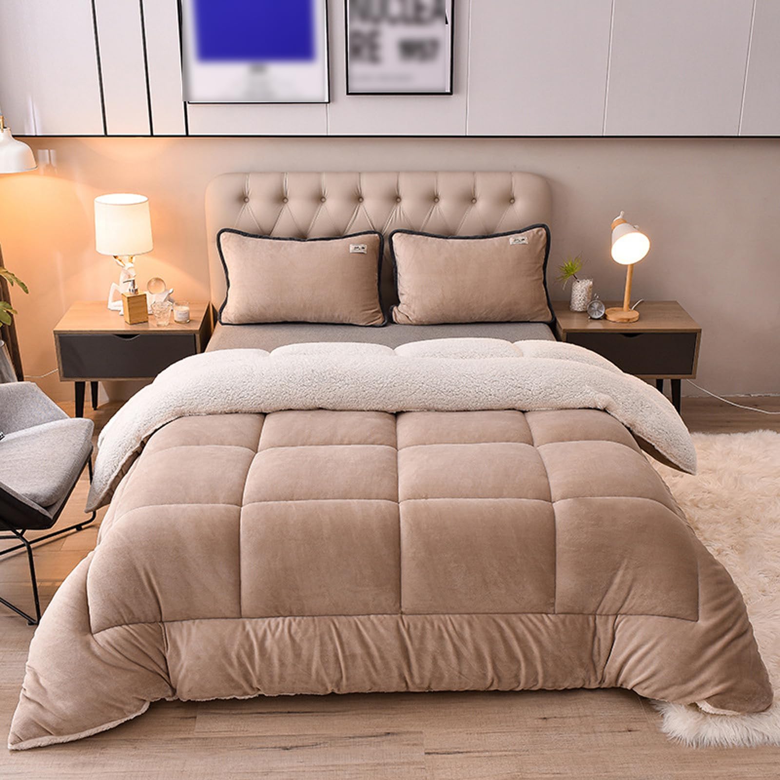 Bettdecke 220X240 4 Jahreszeiten,Dicke Decke Winter,Steppdecke Winter Dicker Lamm-Kaschmir, Decke, Flauschige Kaschmir-Steppdecken,Winterdecke,B,220x240 5kg