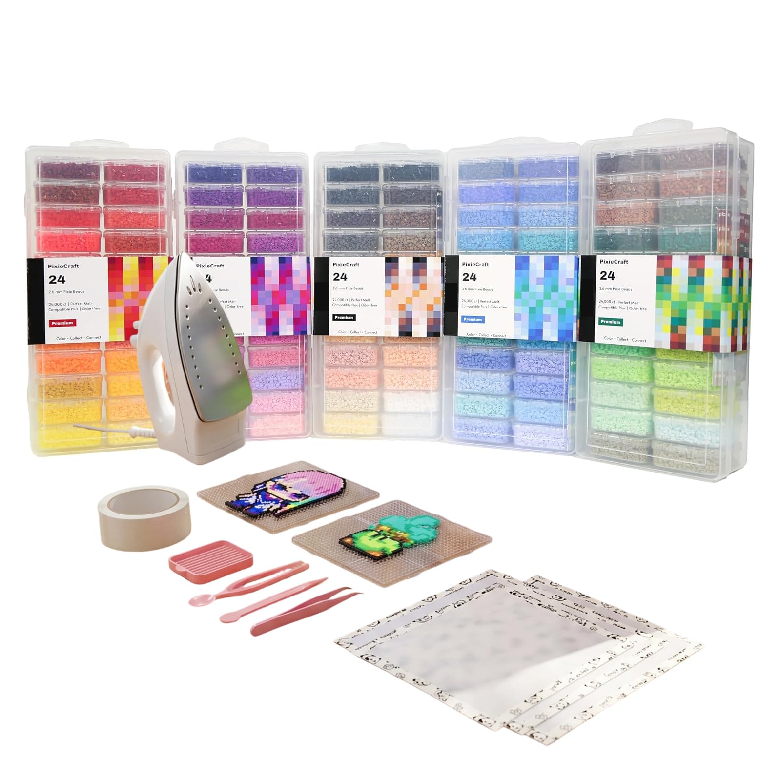 Lot de mini perles fusibles, 120 couleurs, 120 000 perles, 131 pièces avec organiseur, outil de repassage, parfait pour les projets visionnaires et les travaux manuels créatifs