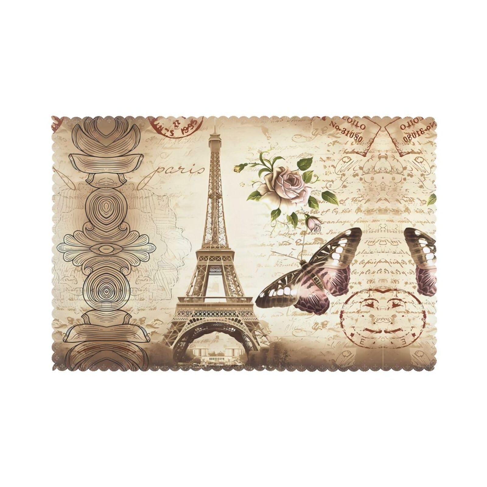 WHJSHOP Vintage Paris Eiffel Tower Butterfly Prints Placemats Set of 6 12x18in – Transform Your Table into a Cozy Haven for Memorable Meals