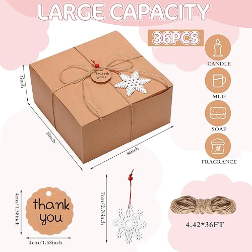 Miniatura 2 de Seajan 109 cajas de regalo retro de invierno, cajas de galletas, caja de golosinas con tapas, copo de nieve de madera, etiquetas de agradecimiento,