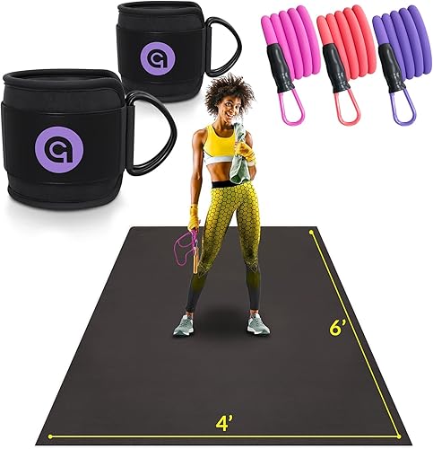 Paquete de esterilla de ejercicio grande y bandas de resistencia al tobillo con puños