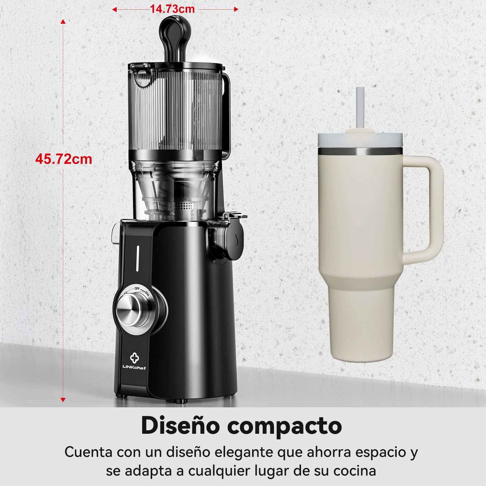 LINKChef Extractor de Jugos y Verduras Prensado en Frío | Slow Juicer 200W | Boca Ancha 115mm para Frutas Enteras | Licuadora con Recetario Incluido | Sin BPA, Negro