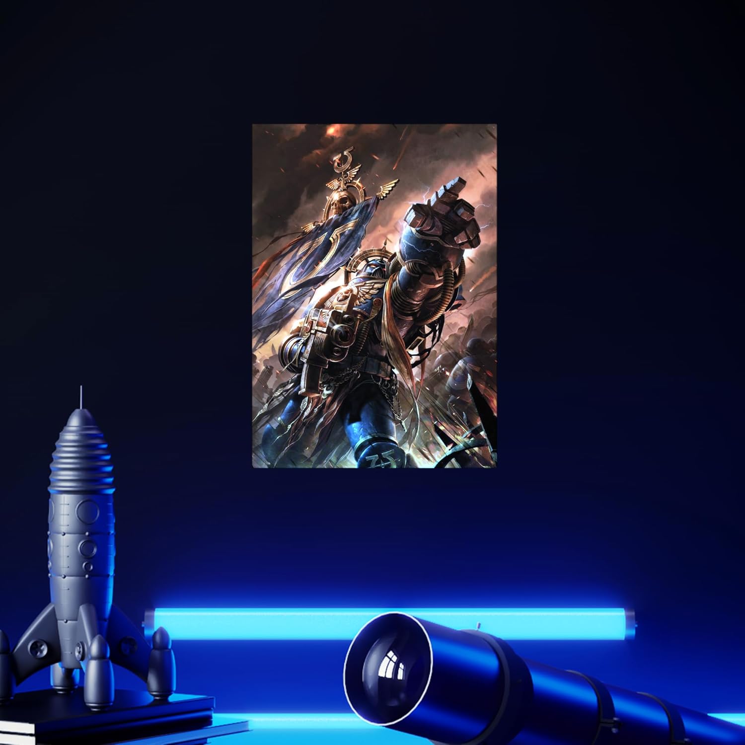 Displate Official Warhammer Metal Poster Magnetic Mounting Included Licensed Artwork Modern Wall Decor Warhammer 40,000 Art Space Marine Captain Poster 12.6x17.7 in