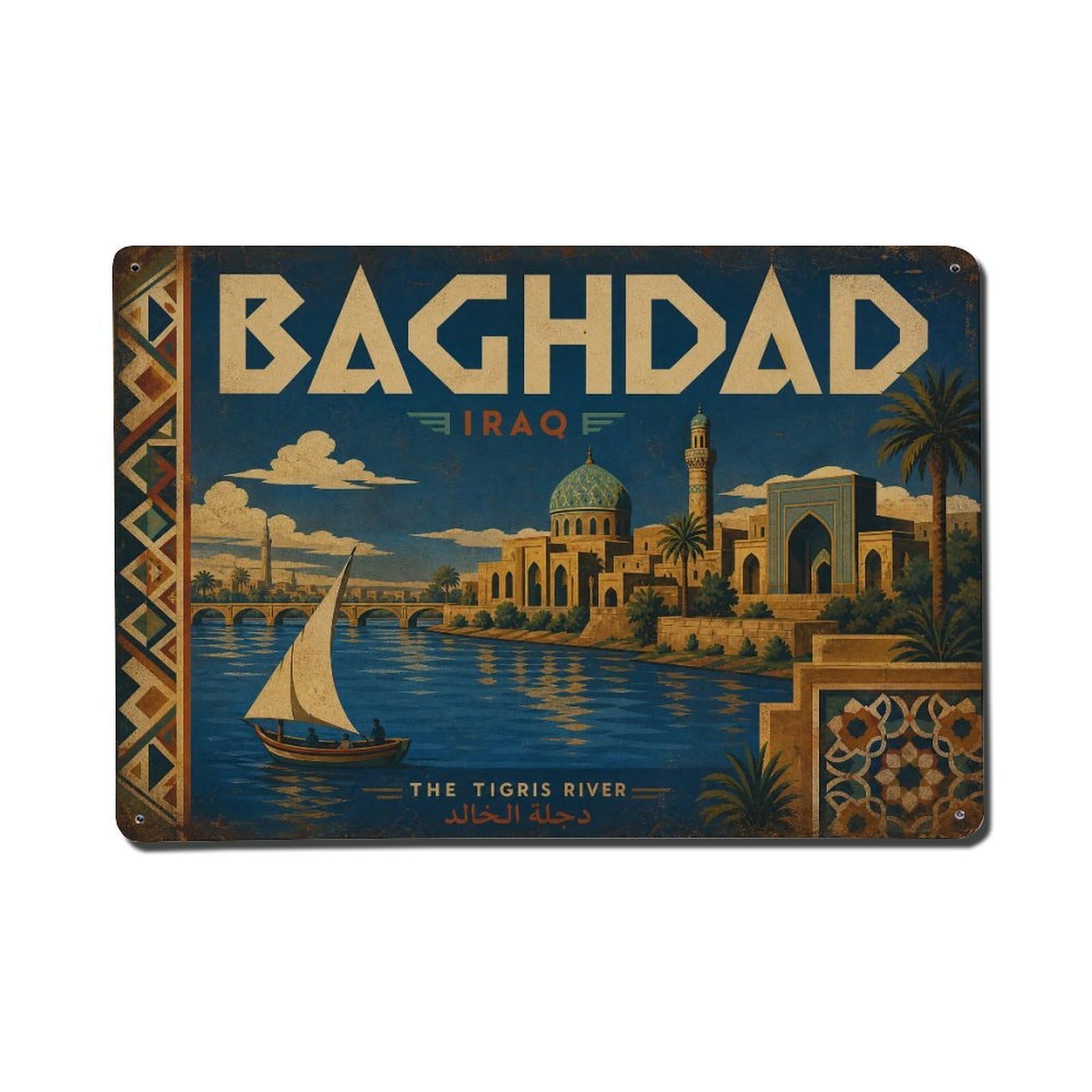 Huiyhb 8X12inch(20X30cm) Travel Vintage Iraq Baghdad Metal Tin Sign