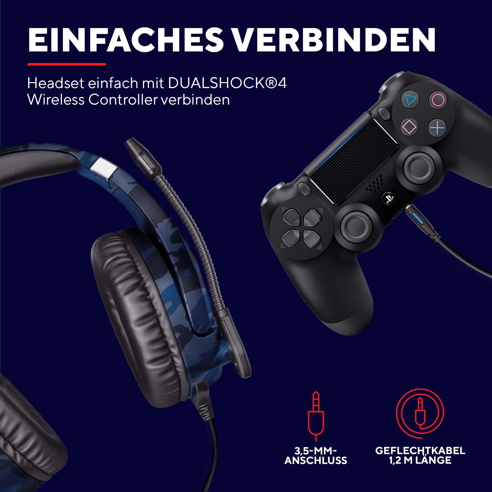 Trust Gaming Headset GXT 488 Forze-B - Offiziell Lizenziert für PlayStation - PS4 und PS5 Headset mit Klappbarem Mikrofon und Einstellbarem Kopfbügel, 3.5mm, Over-Ear Kopfhörer mit Kabel - Blau