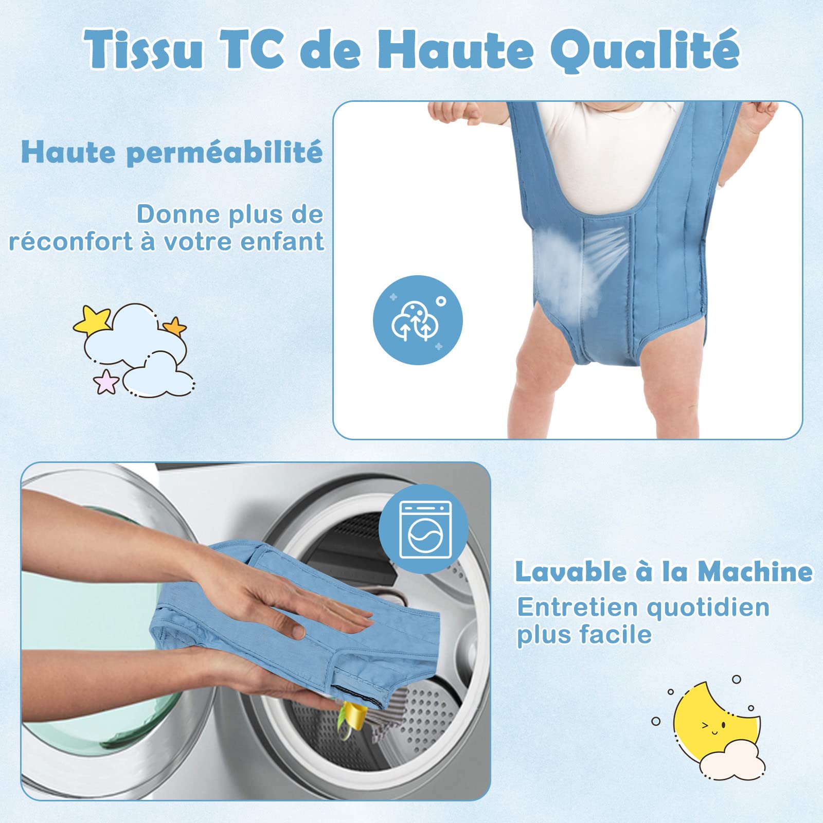 COSTWAY Sauteur de Porte pour Bébé 6-12 Mois, Siège Sauteur Suspendu avec Chaîne Réglable 29-93 cm, Siège en Tissu TC et Tube de Support en Fer, Charge Max 12KG, Bleu…