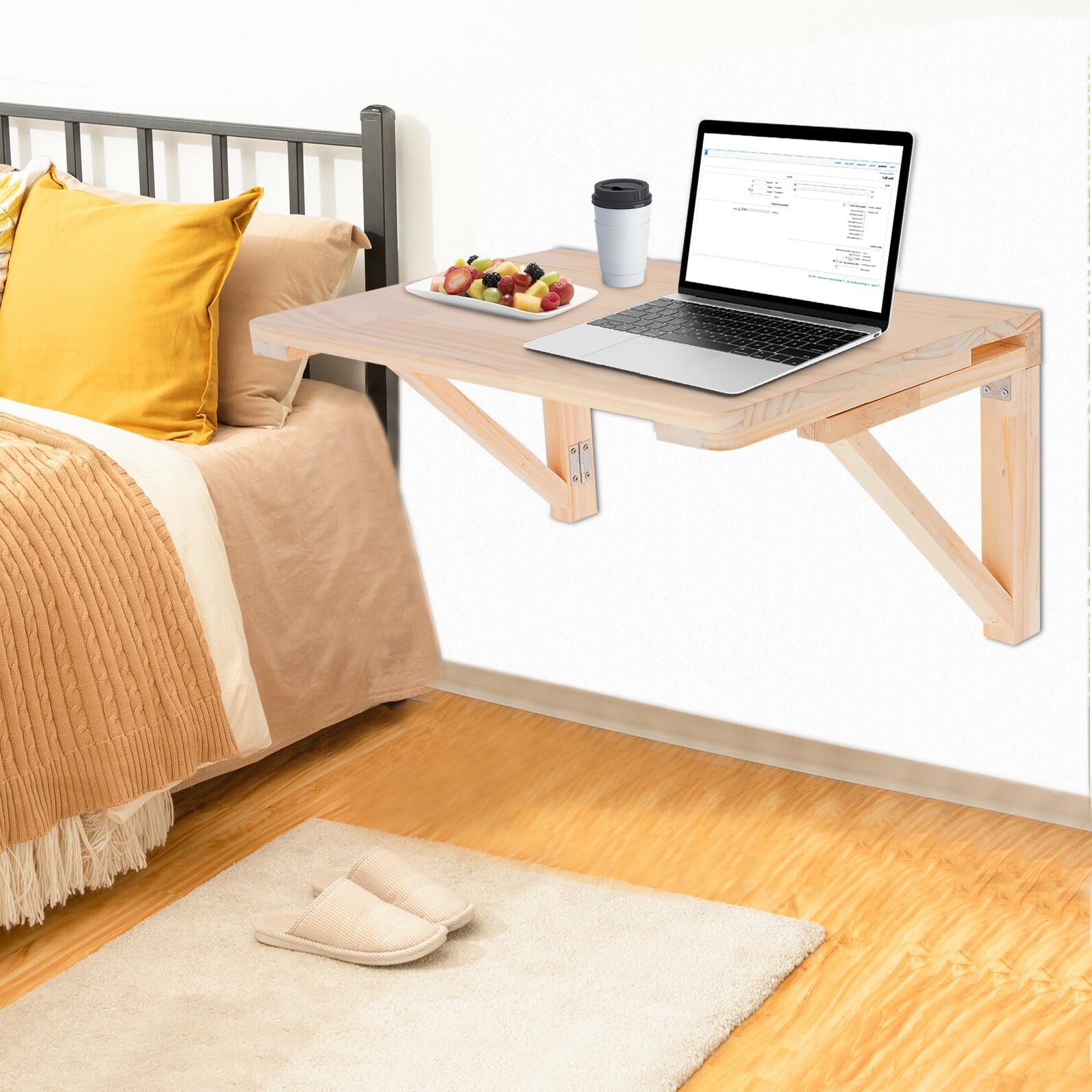 Wandklapptisch Wandmontierter Klapptisch Wandtisch Klappschreibtisch Computertisch Schreibtisch Kiefernholz Platzsparende MöBel für Wohnwagen Lager Garage Wohnzimmer Schlafzimmer usw (60*40*24cm)