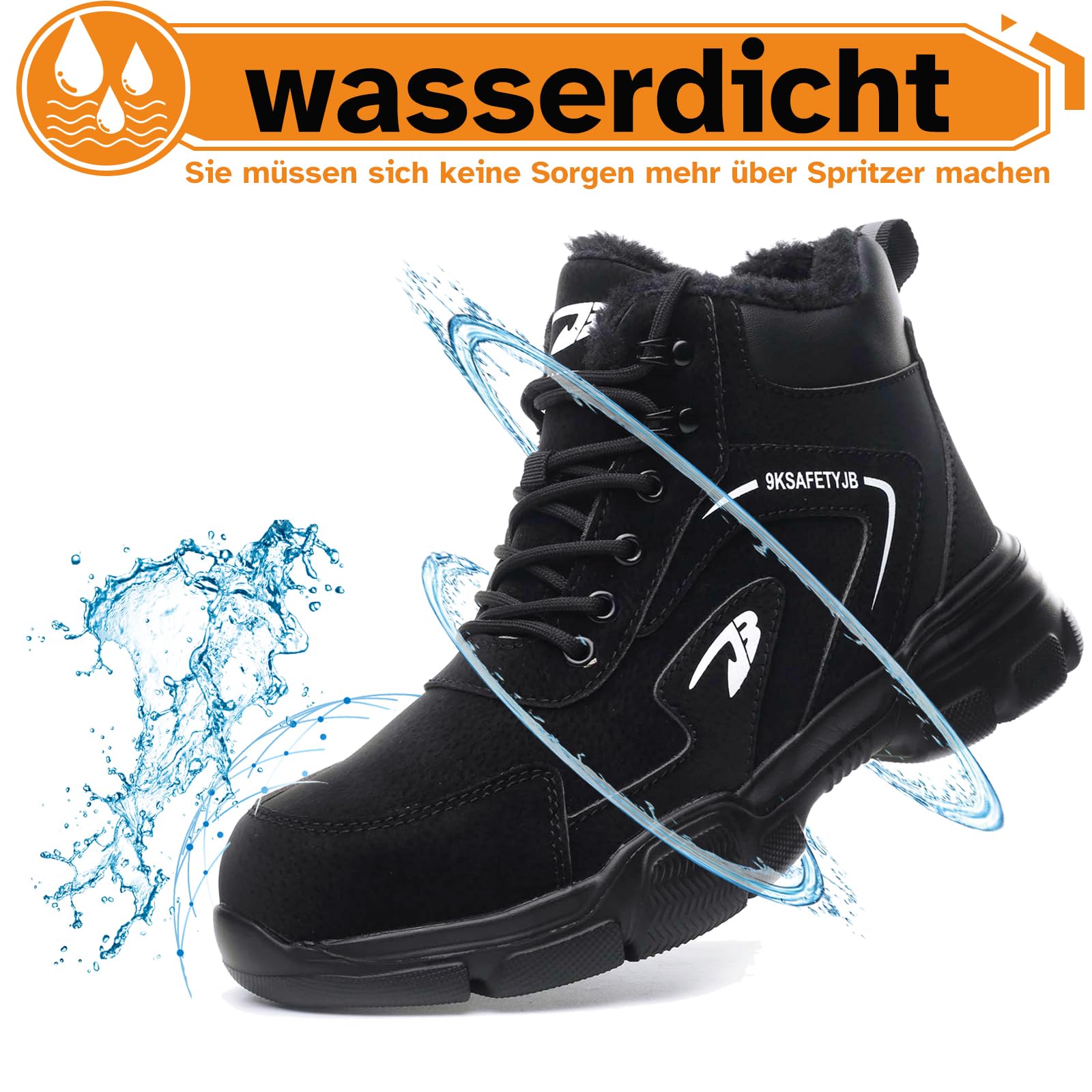 Lekkie zimowe buty ochronne męskie i damskie wodoodporne buty robocze ze stalowym noskiem, z ciepłą wyściółką, buty ochronne, Czarny A, 37 EU