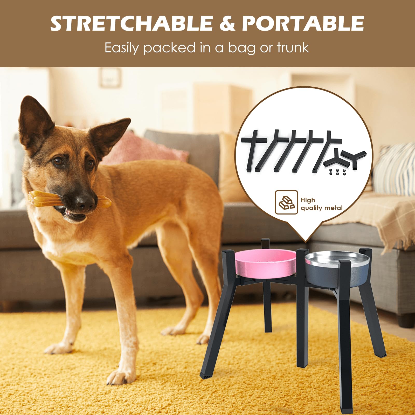 Soporte de cuenco para perros grandes, cuencos elevados de ancho ajustable para cuencos de 7 a 10.6 pulgadas de ancho, cuenco elevado de comida y agua para perros, soporte para cuencos de perro