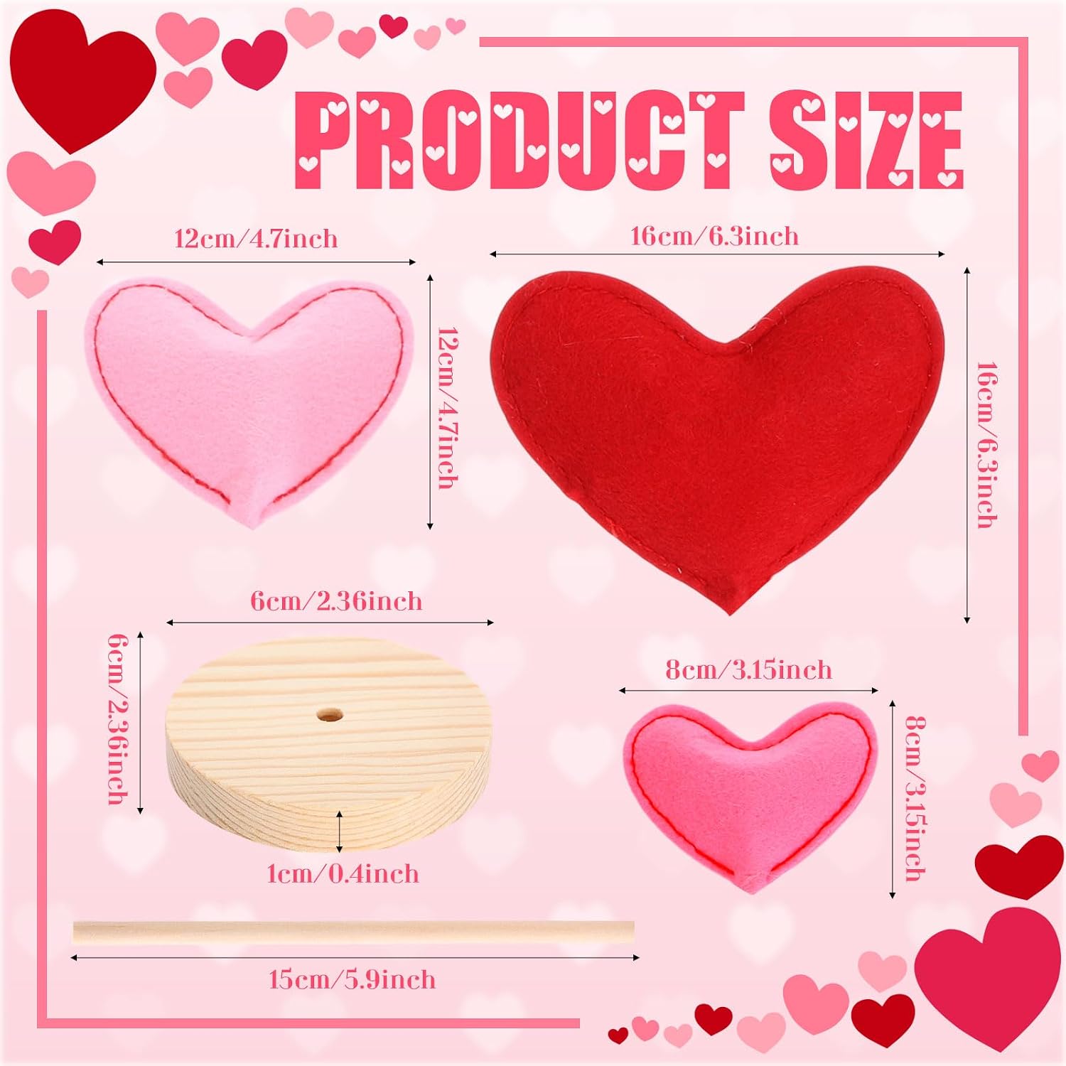 Bucherry 8 Pack Valentine's Day Fabric Tall Standing Heart Block Set Hearts Table Centerpiece Wood Sign Valentine Standing Blocks Tiered Tray Decoration for Farmhouse Home Office(Pink Valentine)