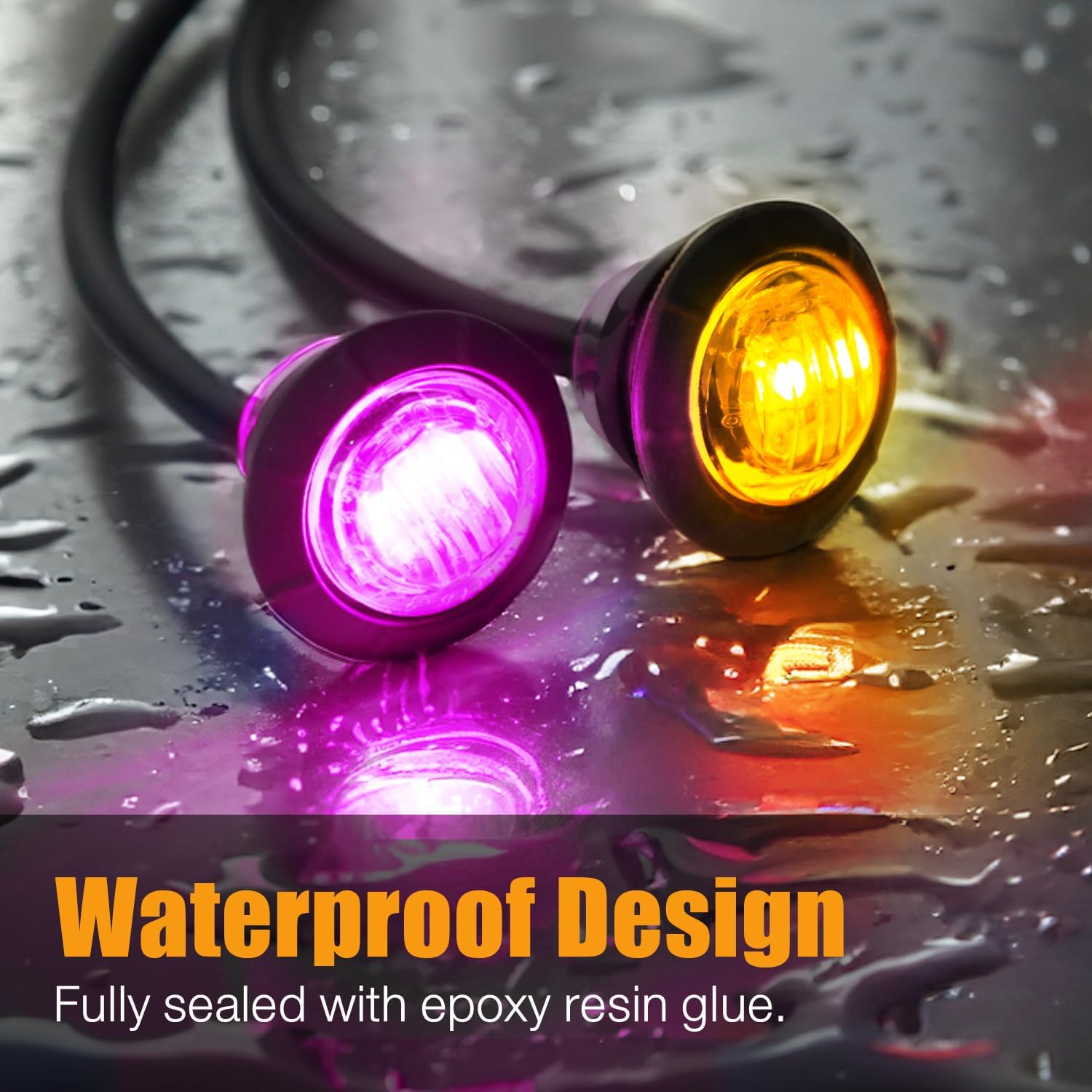 MADCATZ 50 Pcs Multi-Color 3/4 Inch Mini Round 2 LED Amber to Purple Side Marker Indicator Clearance Light Dual Colors 12V DC, 3 Wire, for Truck Trailer Boat with Grommet