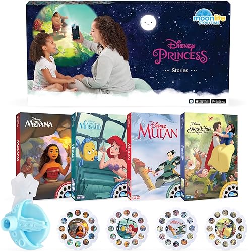 Moonlite Mini proyector con 4 historias digitales de princesa de Disney Edición - Una nueva forma de leer historias juntos - 4 historias digitales