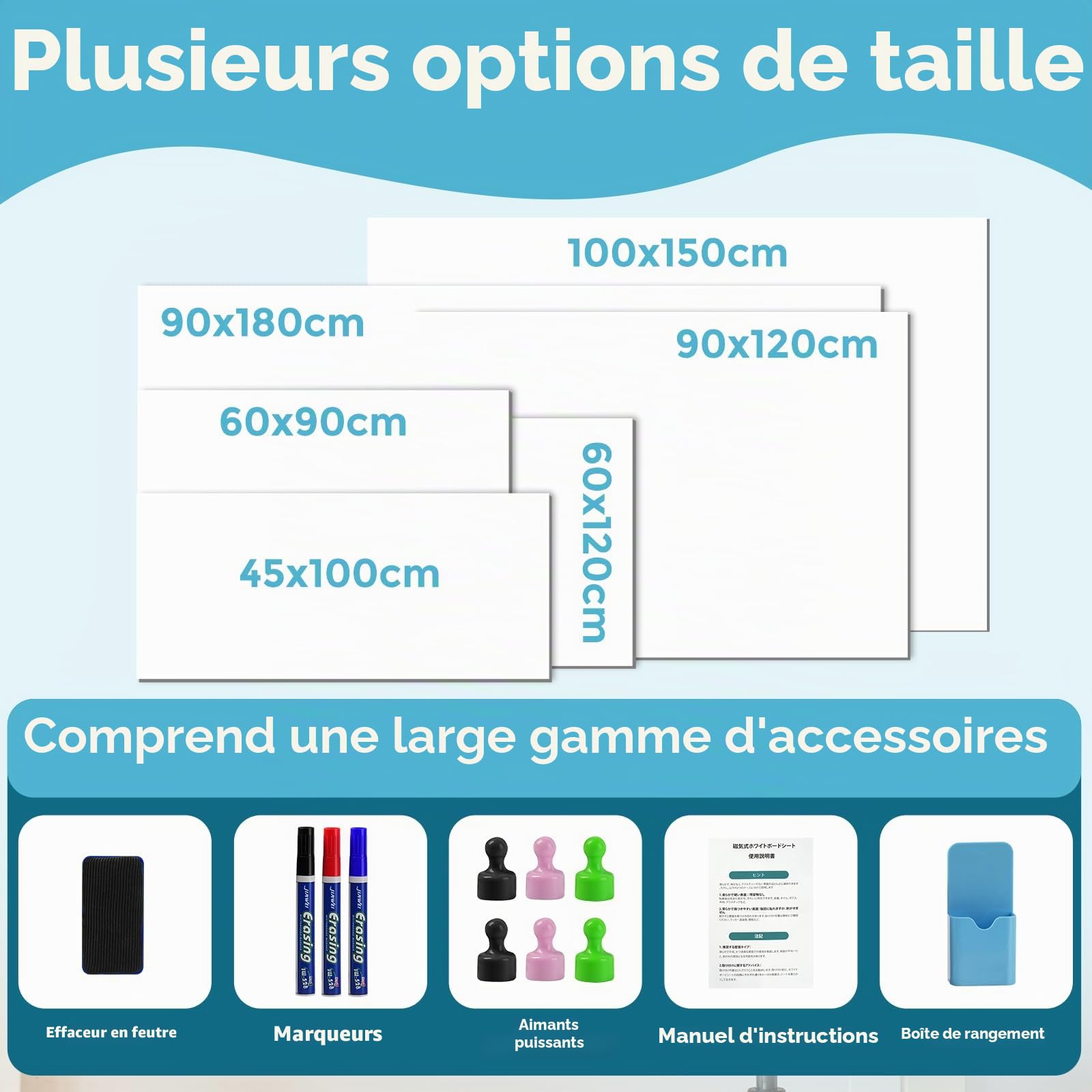 Tableau Magnétique Autocollant Blanc, pour Maison et Bureau