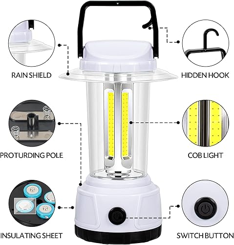 Miniatura 2 de DOZAWA Linterna LED de camping, 2000 lúmenes, luces de campamento alimentadas por pilas, luz de emergencia súper brillante con gancho, 5 modos de