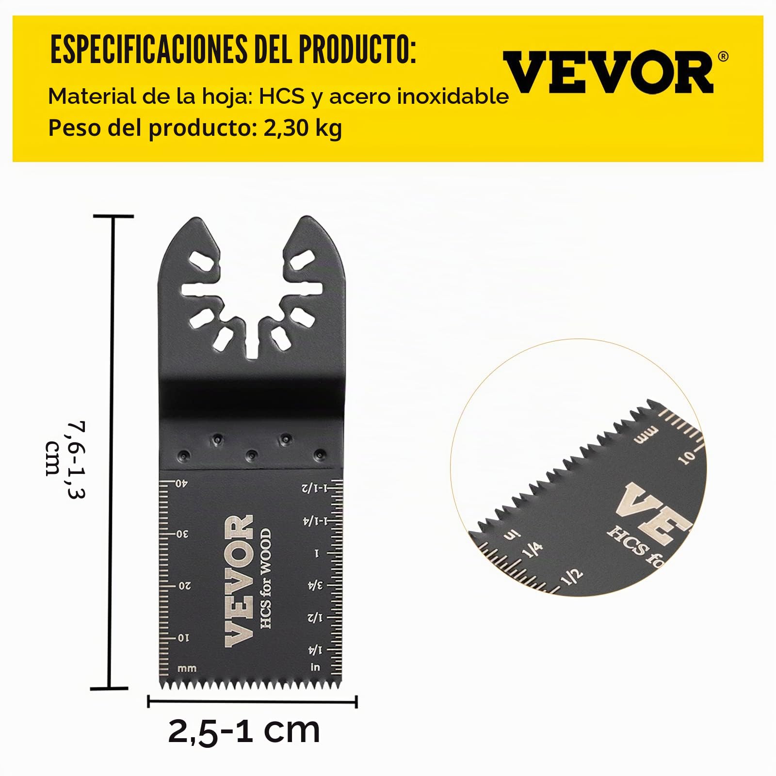 VEVOR Hojas de Sierra Multiherramienta Oscilante 100 Piezas Kit de Hojas de Sierra Oscilante 1-3/8 pulgadas Cuchillas de Herramientas Oscilantes Material de HCS para Madera Plástico