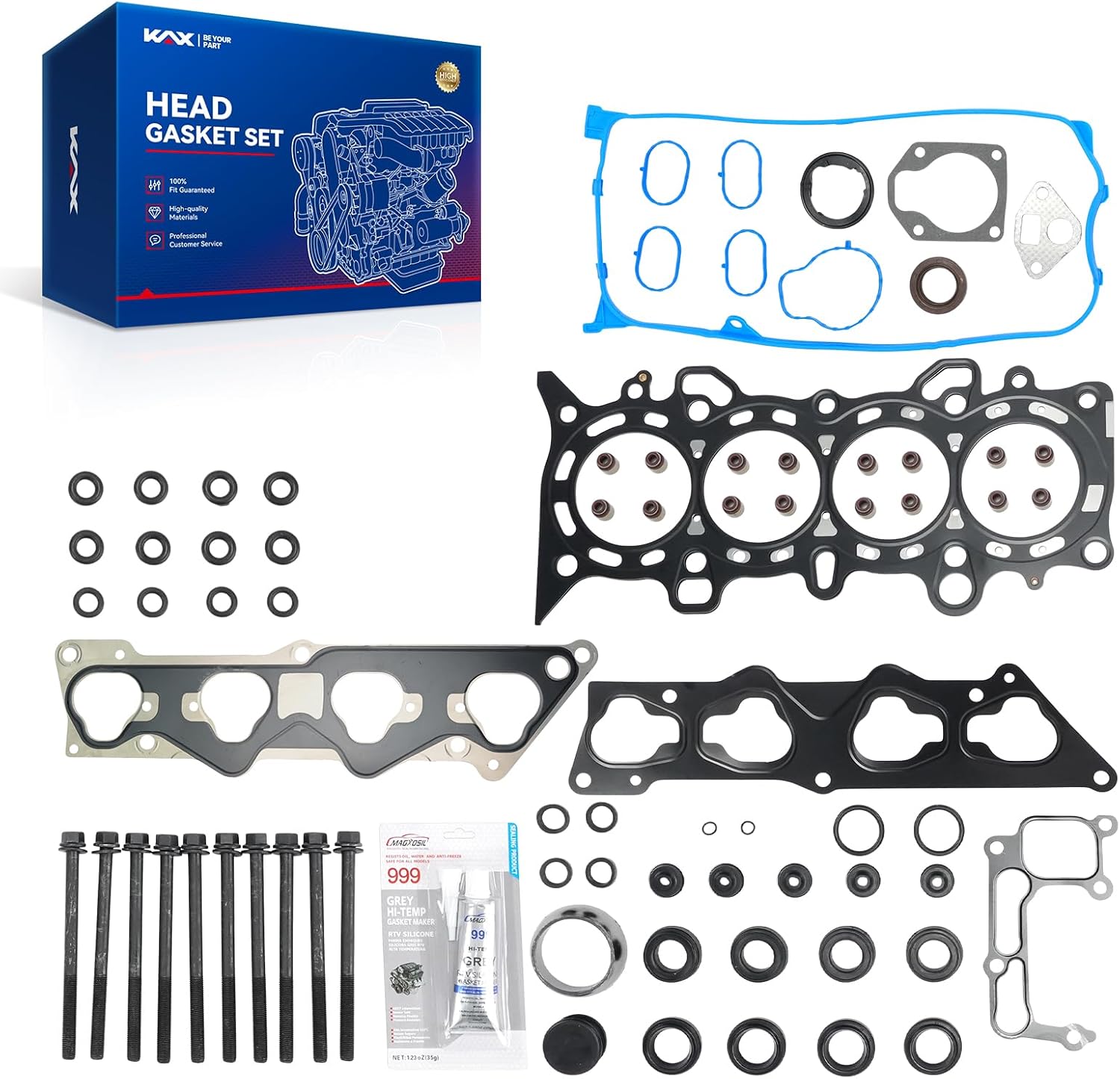 KAX Head Gasket Set with Head Bolts Compatible with Honda Civic DX LX 2001 2002 2003 2004 2005 1.7L, Engine Cylinder Head Gasket Kit, OE# HS26236PT-2, HBHO034