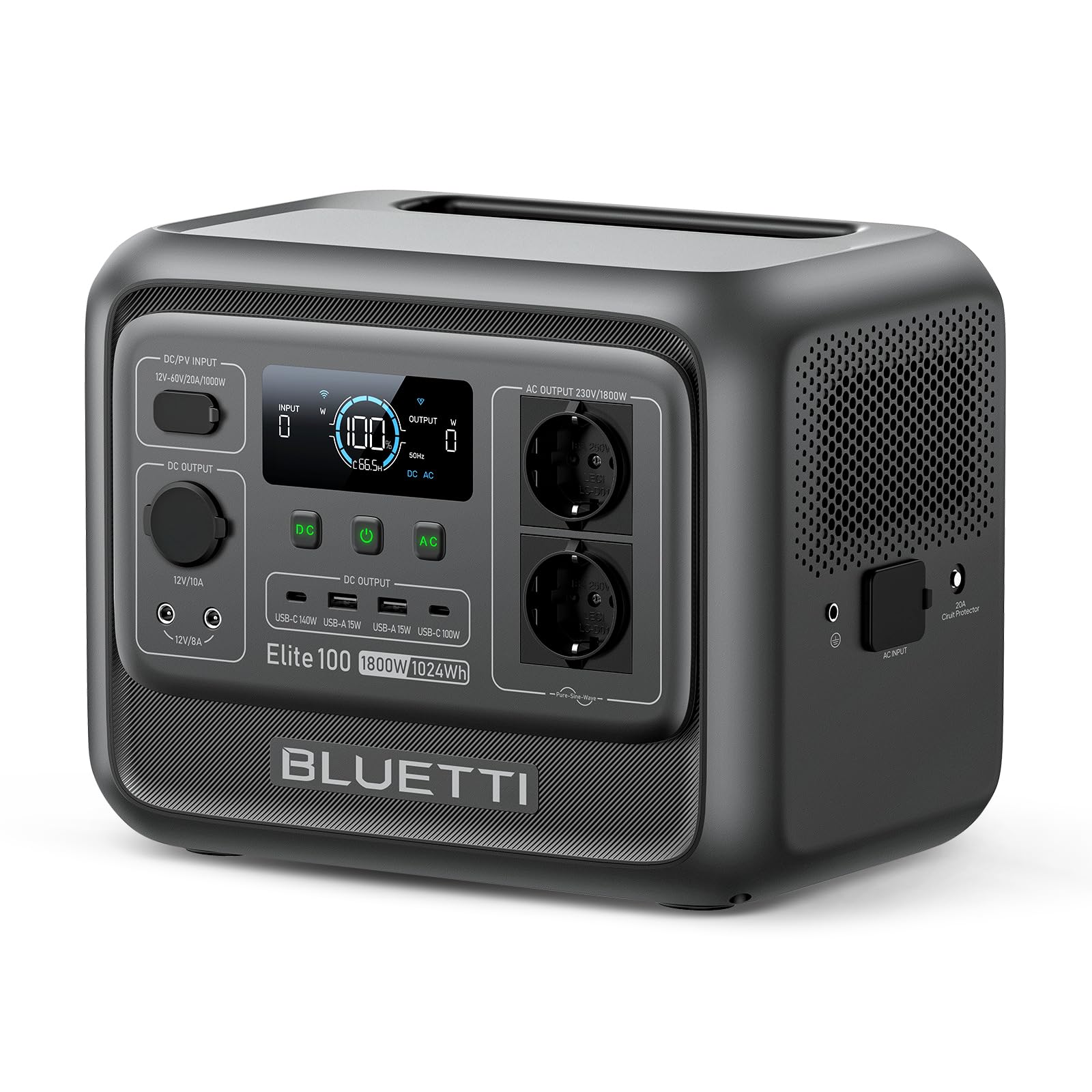 BLUETTI Elite 100 V2 Generador Solar Portátil 1024Wh, Batería LiFePO₄, 1800W (3600W Pico), 35% Más Compacto, Estación de Energía para Acampar, Hogar, Emergencias, UPS, Panel Solar Opcional
