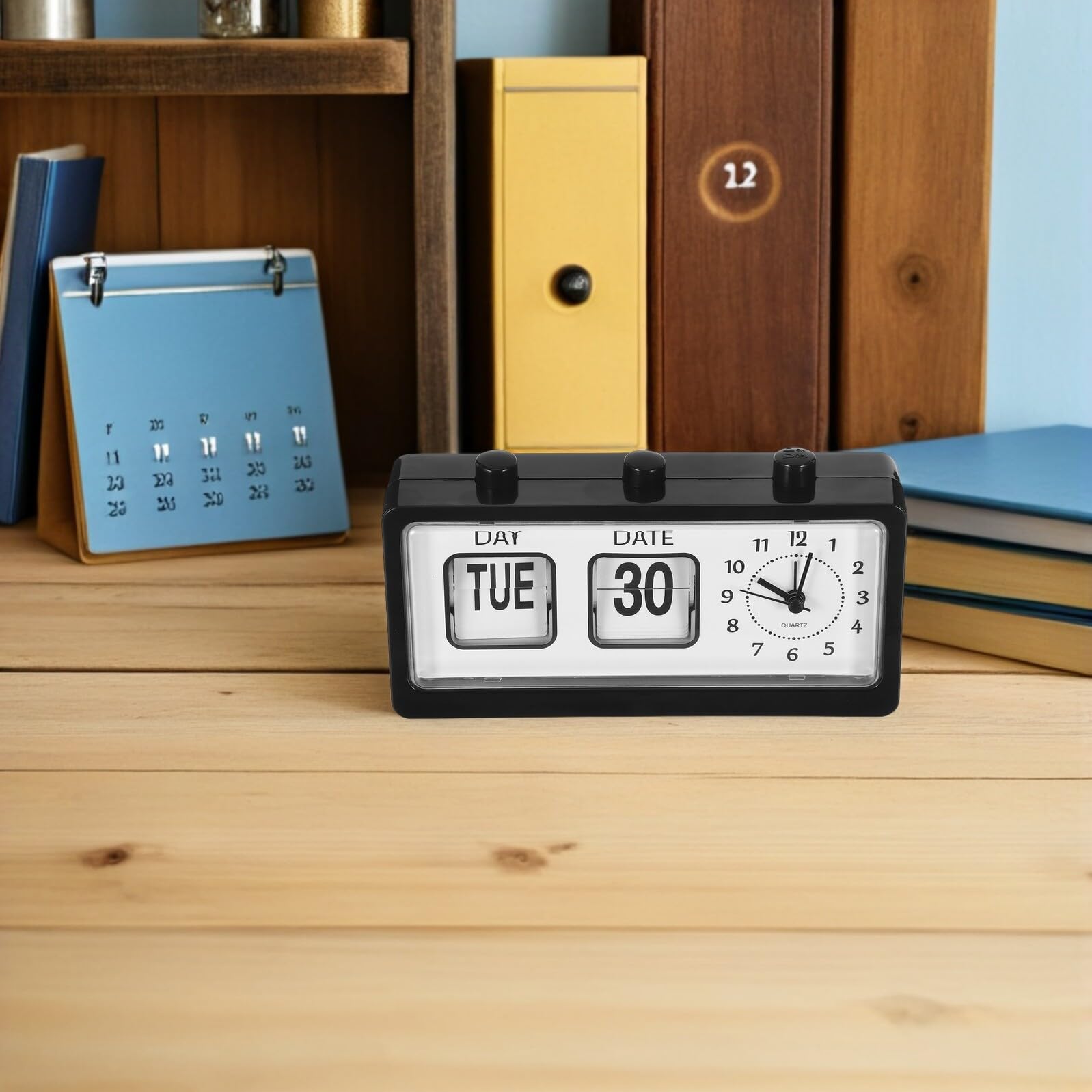 ULTECHNOVO Reloj Manual de Paso de Página para Despertador de Escritorio con Calendario y Visualización de Fecha para Aula de Aprendizaje Montessori sin Incluir Pilas
