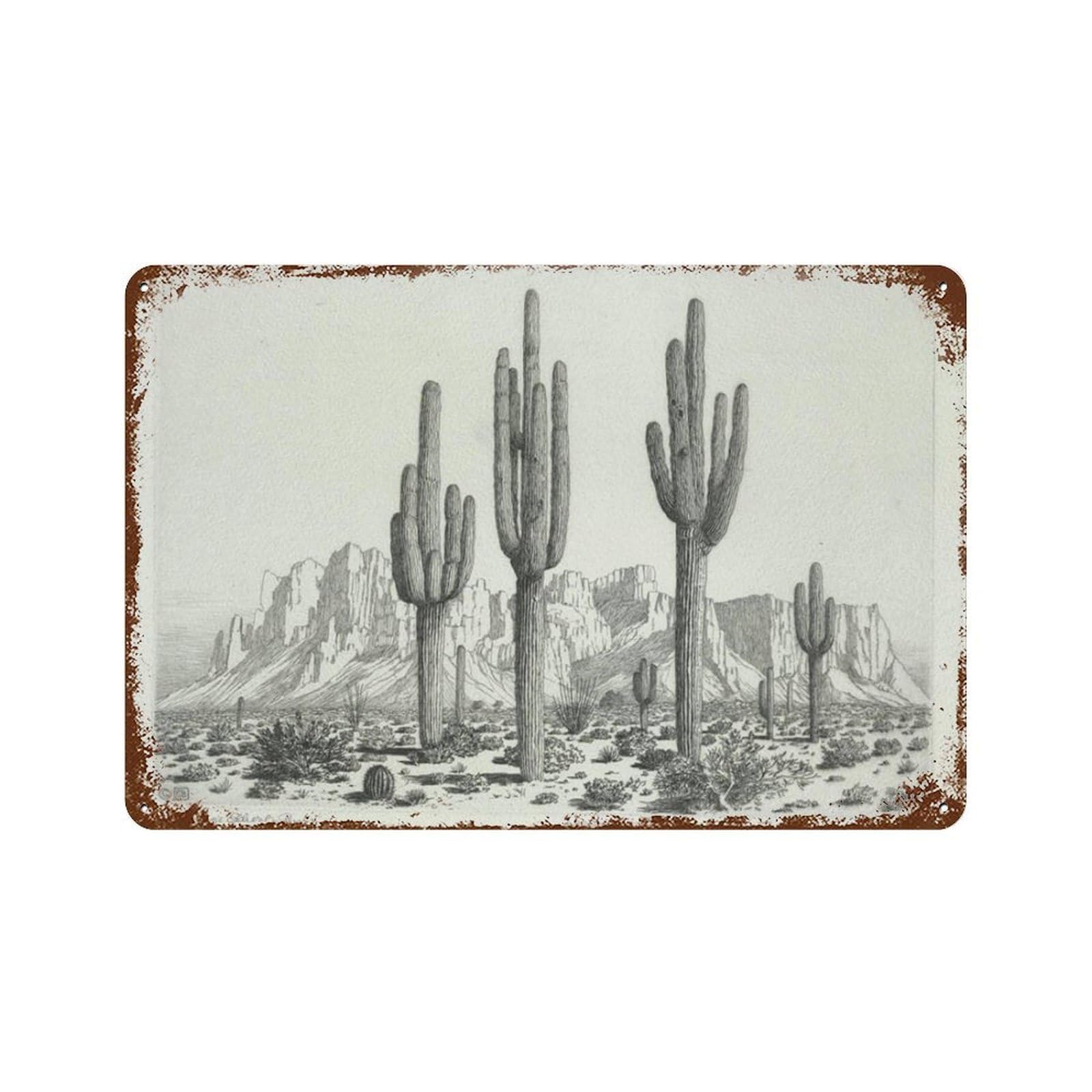 xiaoxiaoshen Arizona Desert, Southwestern, Vintage Sketch Landscape Wilderness, Wall Decor Art Metal Tin Poster Modern Home Decor Art Home Bar Shop Decorations Vintage Sign 20x30cm