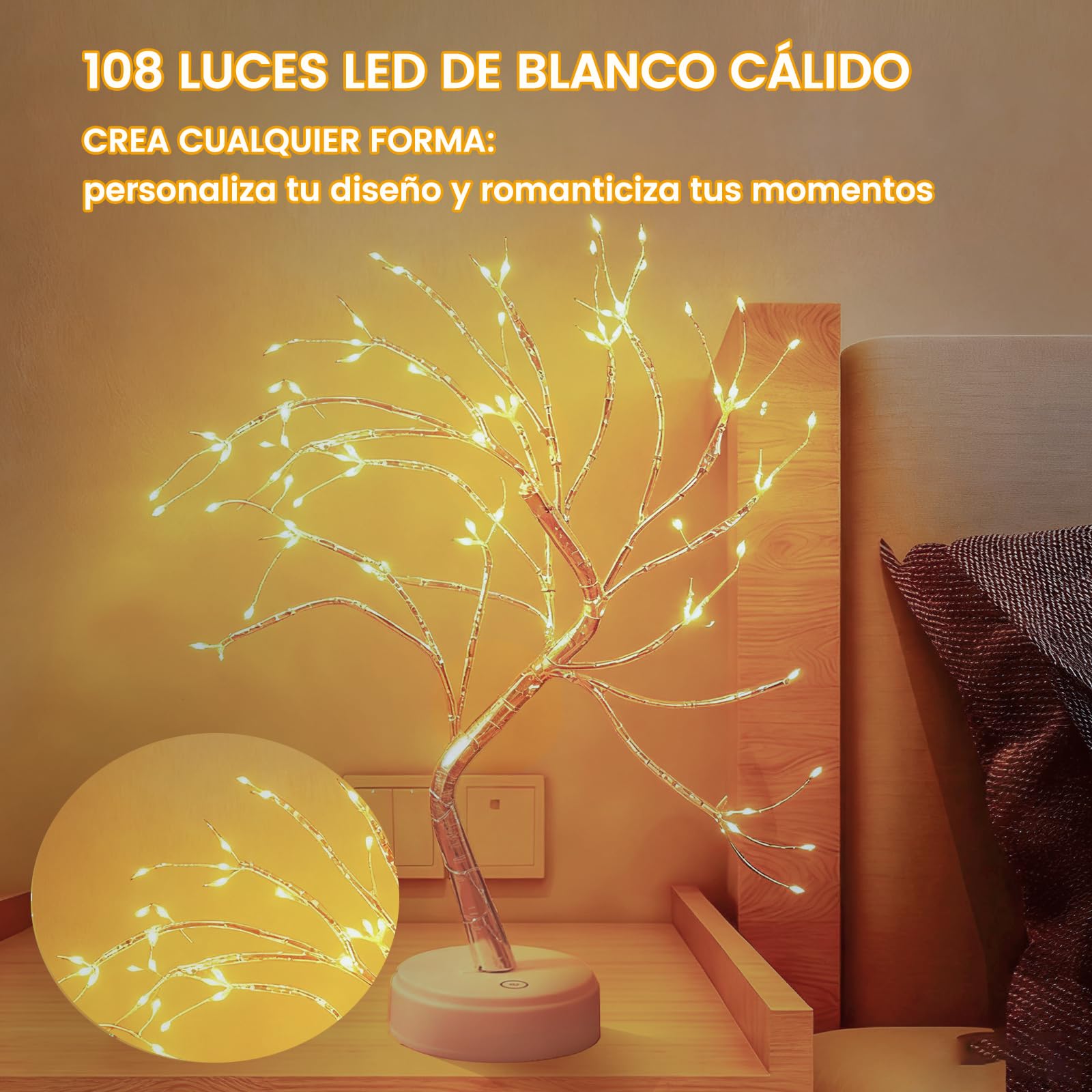 Arbol LED, 108 Leds Arbol Luces Led, 8 Modos, Alimentado por Pilas/USB, DIY Árbol Led Decorativo con Ramas Ajustables para Decoración del Regalos, Hogar, Navidad, Halloween y Bodas-2 Unidad